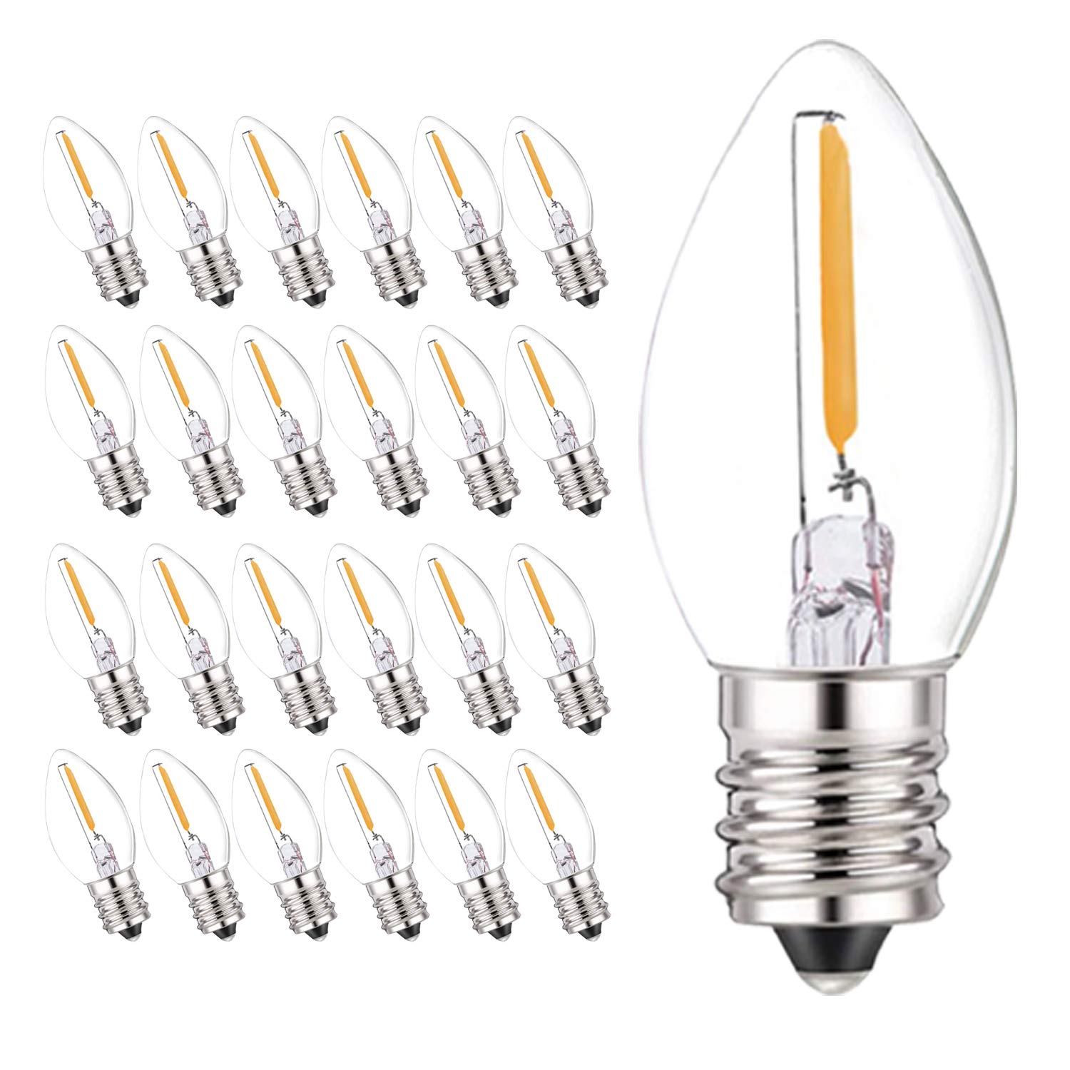 Genixgreen 25 Pack C7 Led Bulbs,0.5 Watts Led Filament Night Light Bulb Edison Style Led Sign Light E12 Candelabra Base Lamp Cle