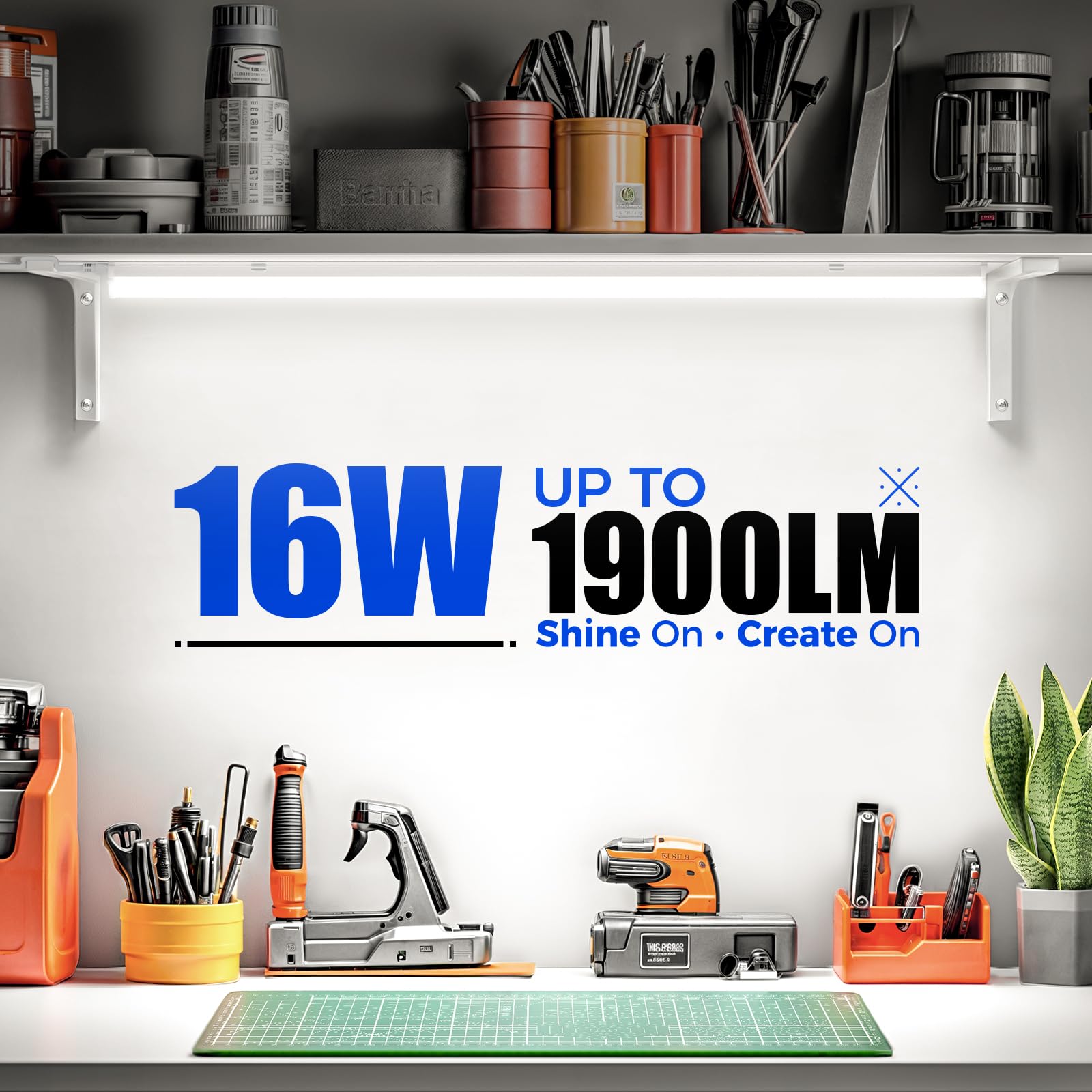 Barrina T5 3Ft Led Shop Light, 1900Lm,5000K Daylight White, 16W Utility Light Fixture, Ceiling And Under Cabinet Light For Works