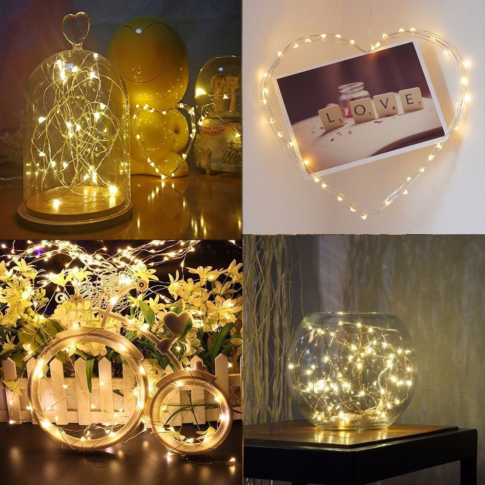 BXROIU Fairy Lights - 20 LEDs Micro Silver Wire String Lights, 6.6Ft, Battery Operated, Warm White, Ideal for Bedroom & Party Decor