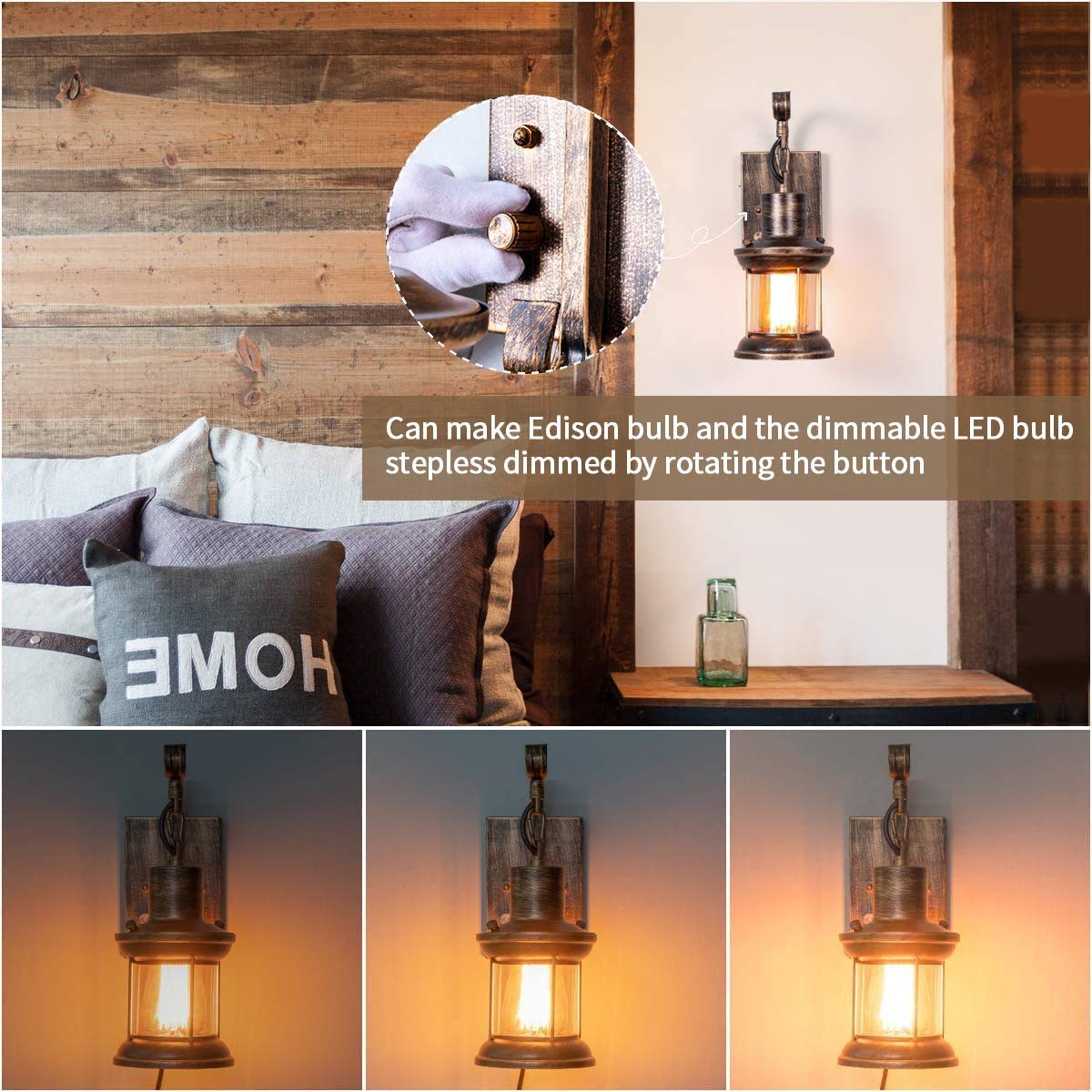 Yisuro Rustic Wall Light Fixtures, 2-in-1 Installation, Oil Rubbed Bronze, Vintage Glass Shade, 2 Pack, Model T-THBDDC2011