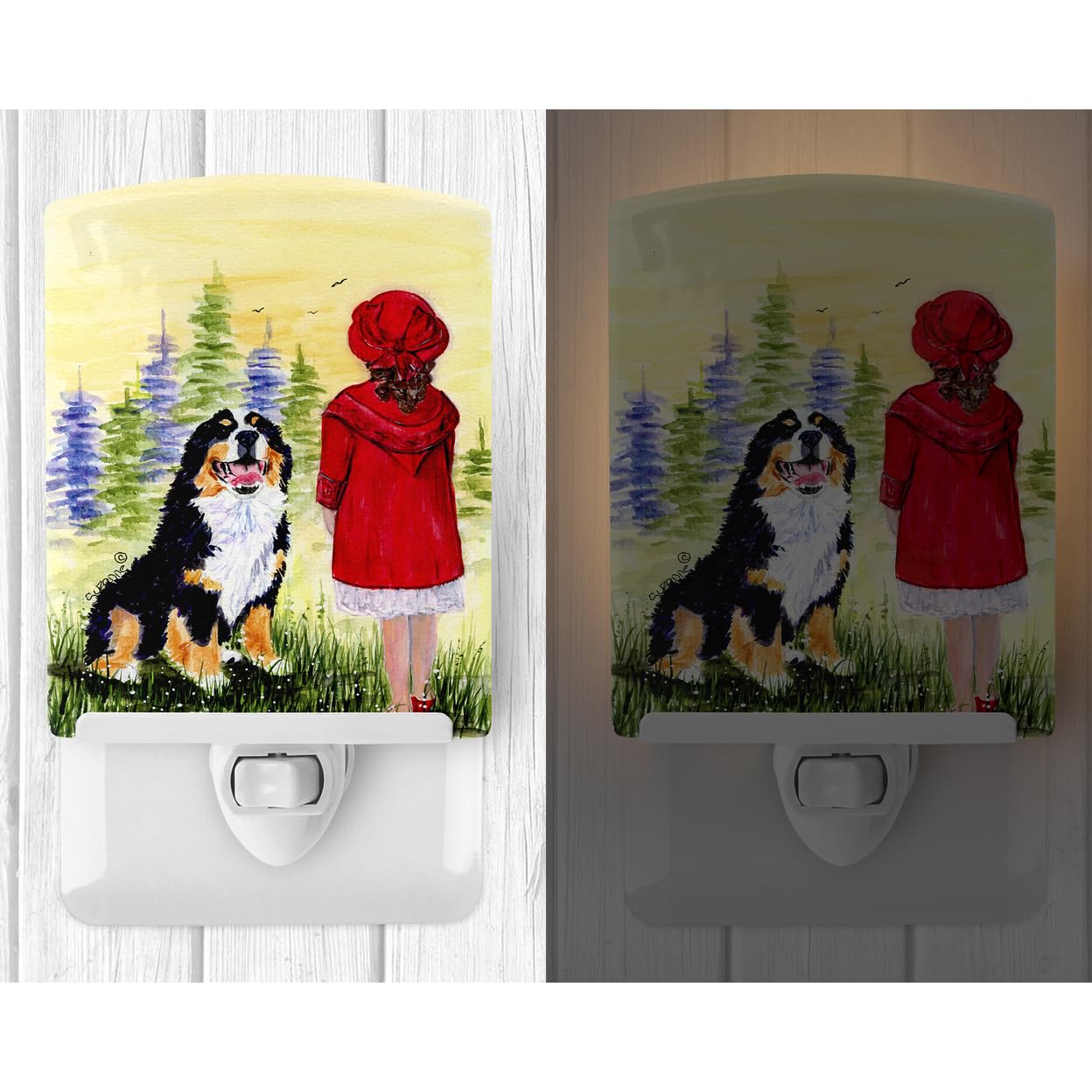 Carolines Treasures Ceramic Night Light, Little Girl with Bernese Mountain Dog, 6x4x3in, UL-Certified, Multicolor, Model SS8531CNL