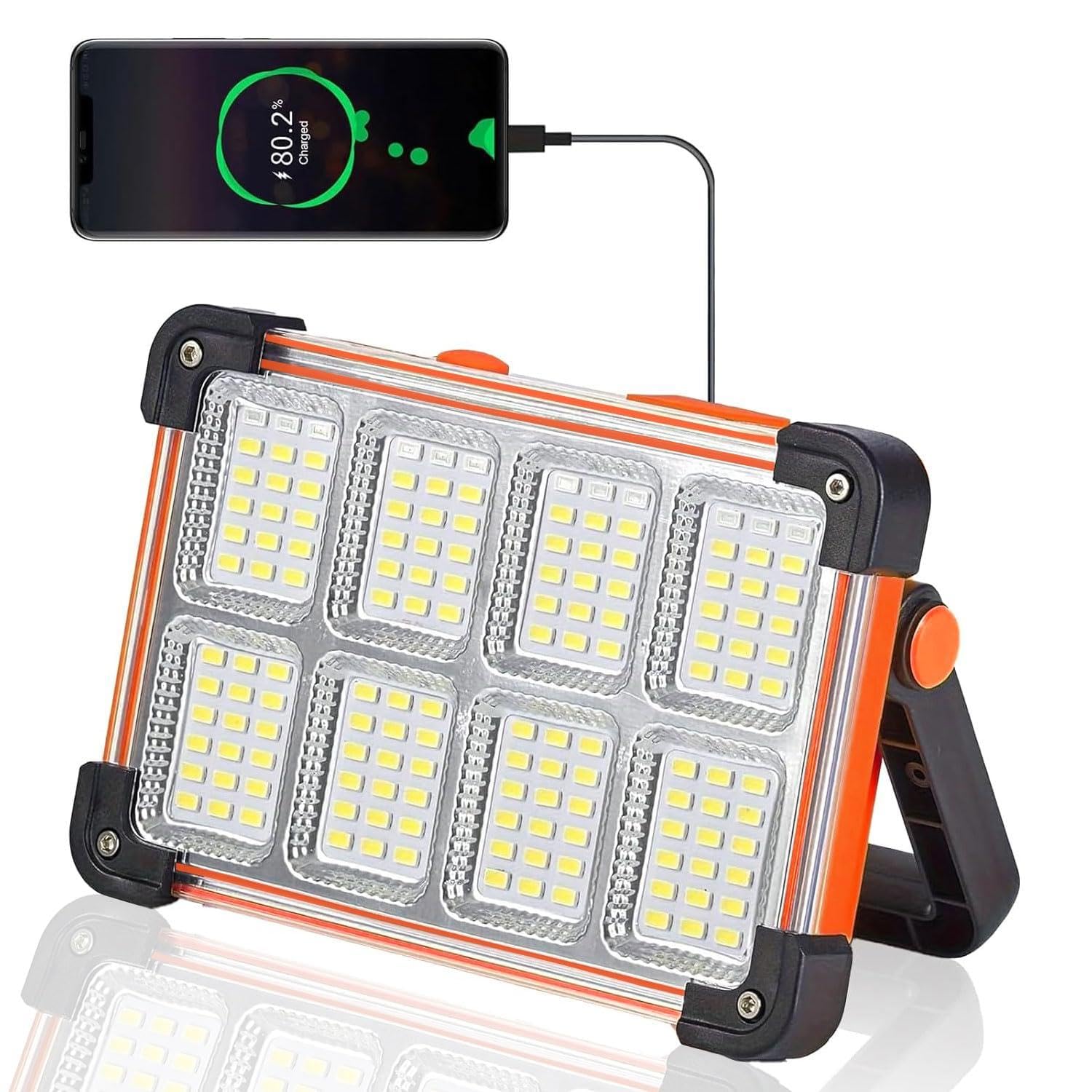 YXQUA 120W Solar Rechargeable Work Light, 144 LED, 10000LM, IP66 Waterproof, 4 Modes, Portable, Orange 1 Pack
