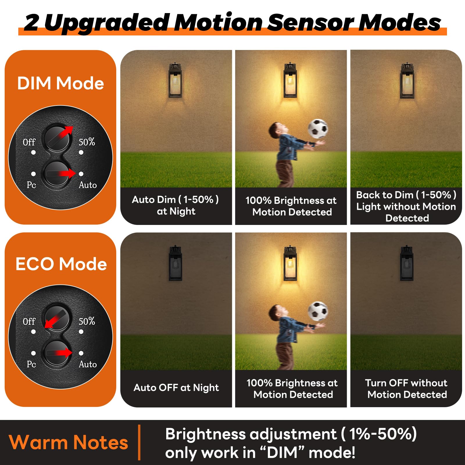 13.6'' Motion Sensor Outdoor Wall Sconce Lantern, Exterior Waterproof Wall Lights Fixtures With Water-Rippled Glass, Black Outsi