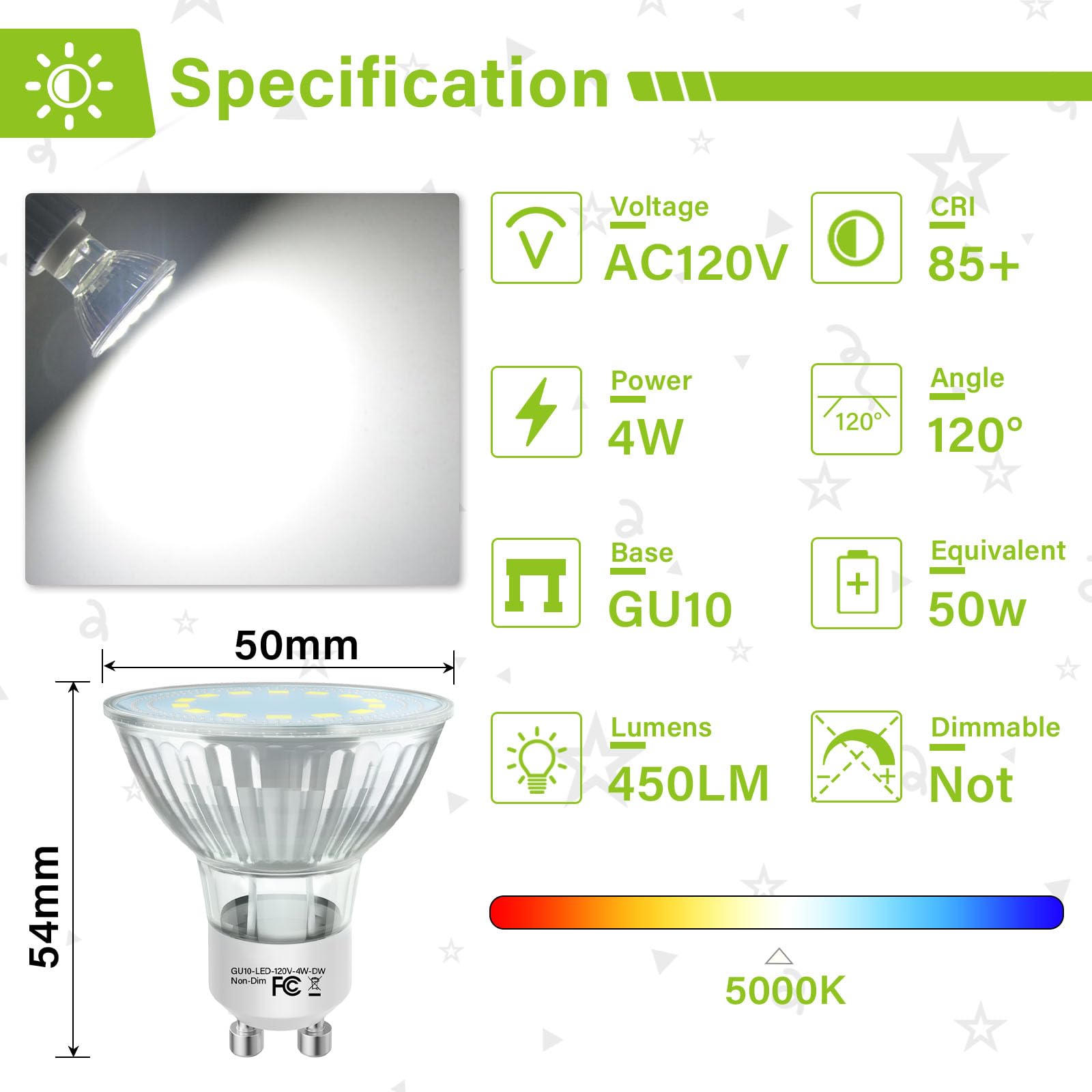 Gu10 Led Light Bulbs  50 Watt Halogen Equivalent  Daylight White 5000K  4W Led Bulbs For Track&Recessed Lighting  120Flood Beam Lighting For Kitchen  Range Hood  Living Room  Bedroom  6 Pack