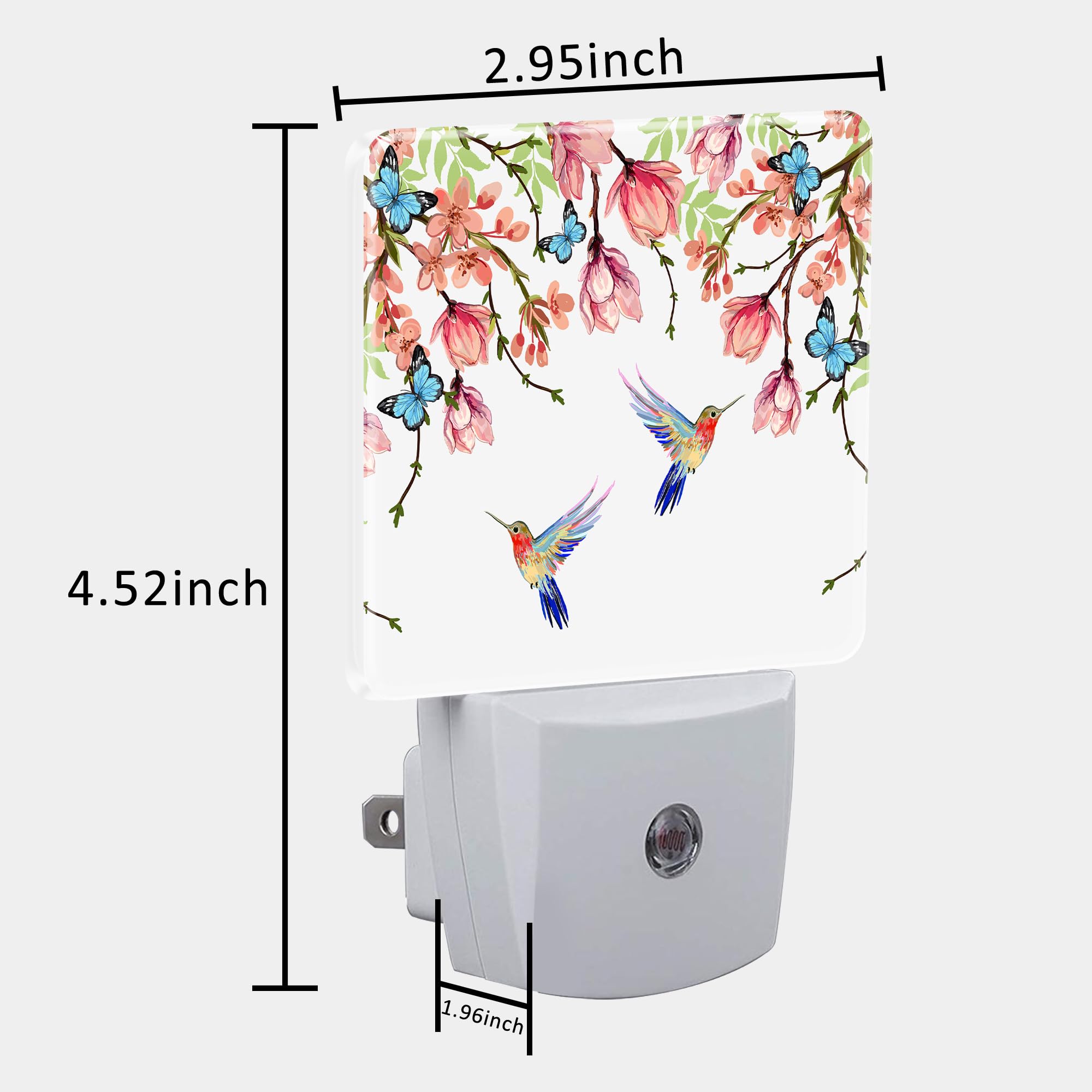 Uiaoiais Hummingbirds And Blue Butterflies Night Light Plug Into Wall With Dusk To Dawn Sensor Cute Nightlight For Kid Girls Boy