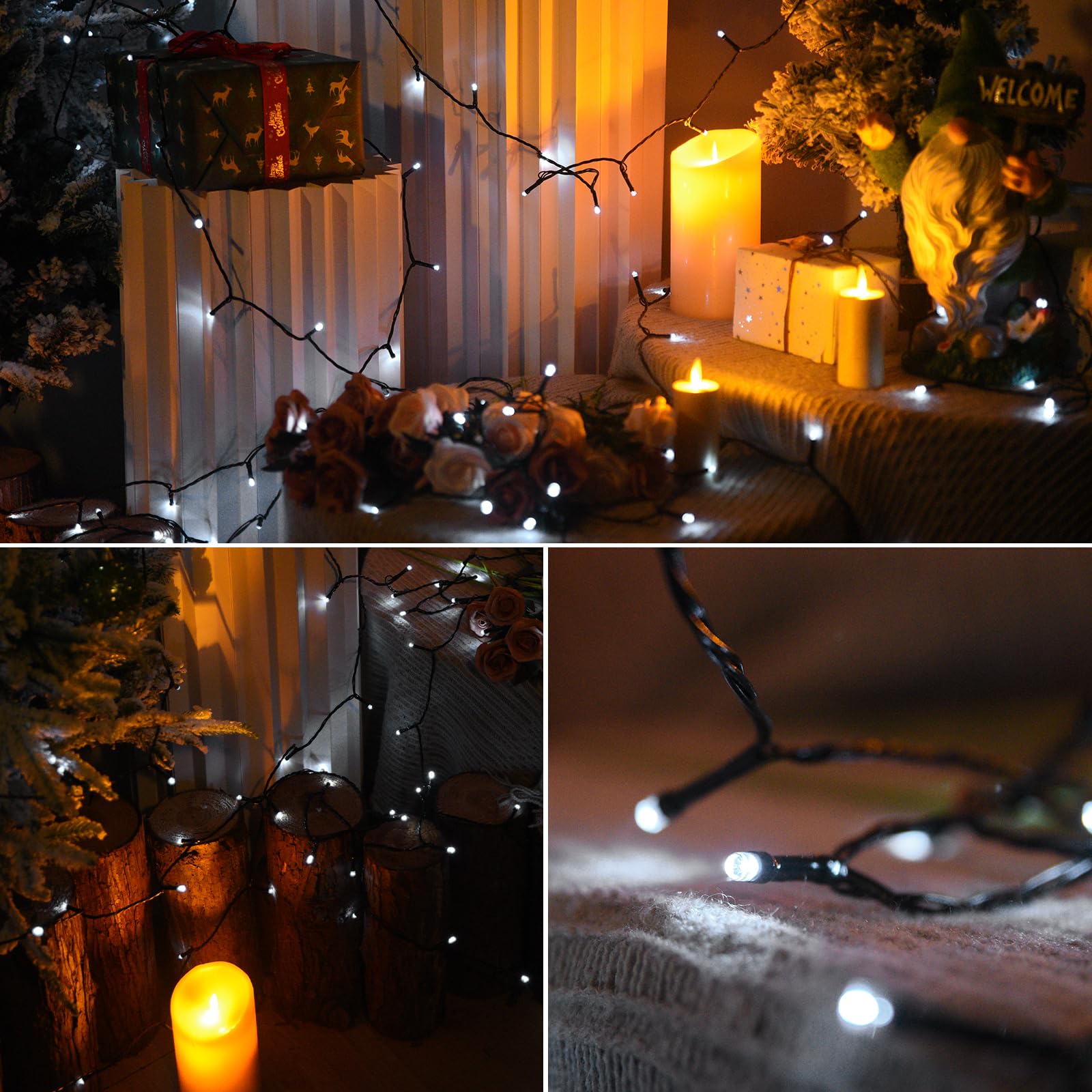 Lycklig Solar Christmas Lights 200 LED - 82ft Waterproof String Lights, 8 Modes, Cool White, Model LY-TYN-PVC-CW-200LED-1P