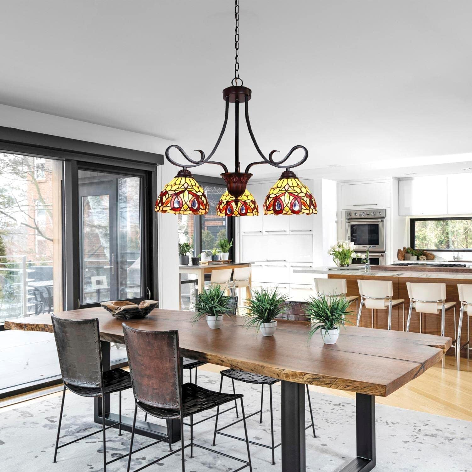 Chloe Lighting Mini Chandelier, 3 Light, Victorian Tiffany-Style, 25" Wide, Multicolor, Dark Bronze Finish, Model CH33353VR25-DD3