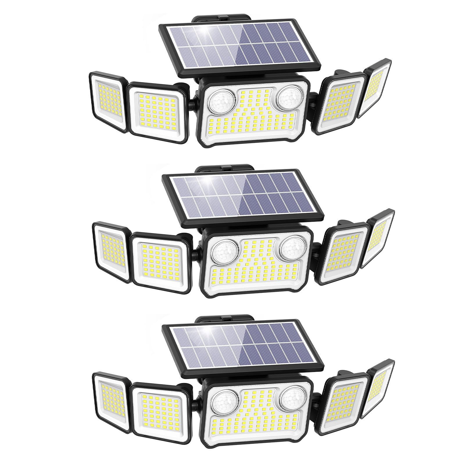 Onforu 6000LM Solar Security Lights, 5 Heads with Remote, IP65 Waterproof, Motion Sensor, Black, Model BDTYC10AS-5, 3 Pack