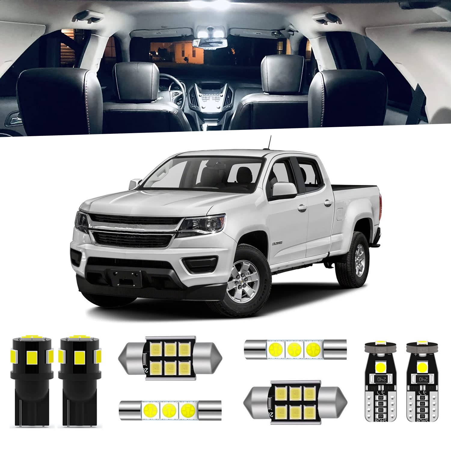 ENDPAGE 13-Pieces White Interior LED Light Kit for Chevrolet Colorado/GMC Canyon 2015 2016 2017 2018 2019 2020 2021 Interior LED Lighting Package + Cargo Lights, License Plate Lights, Install Tool