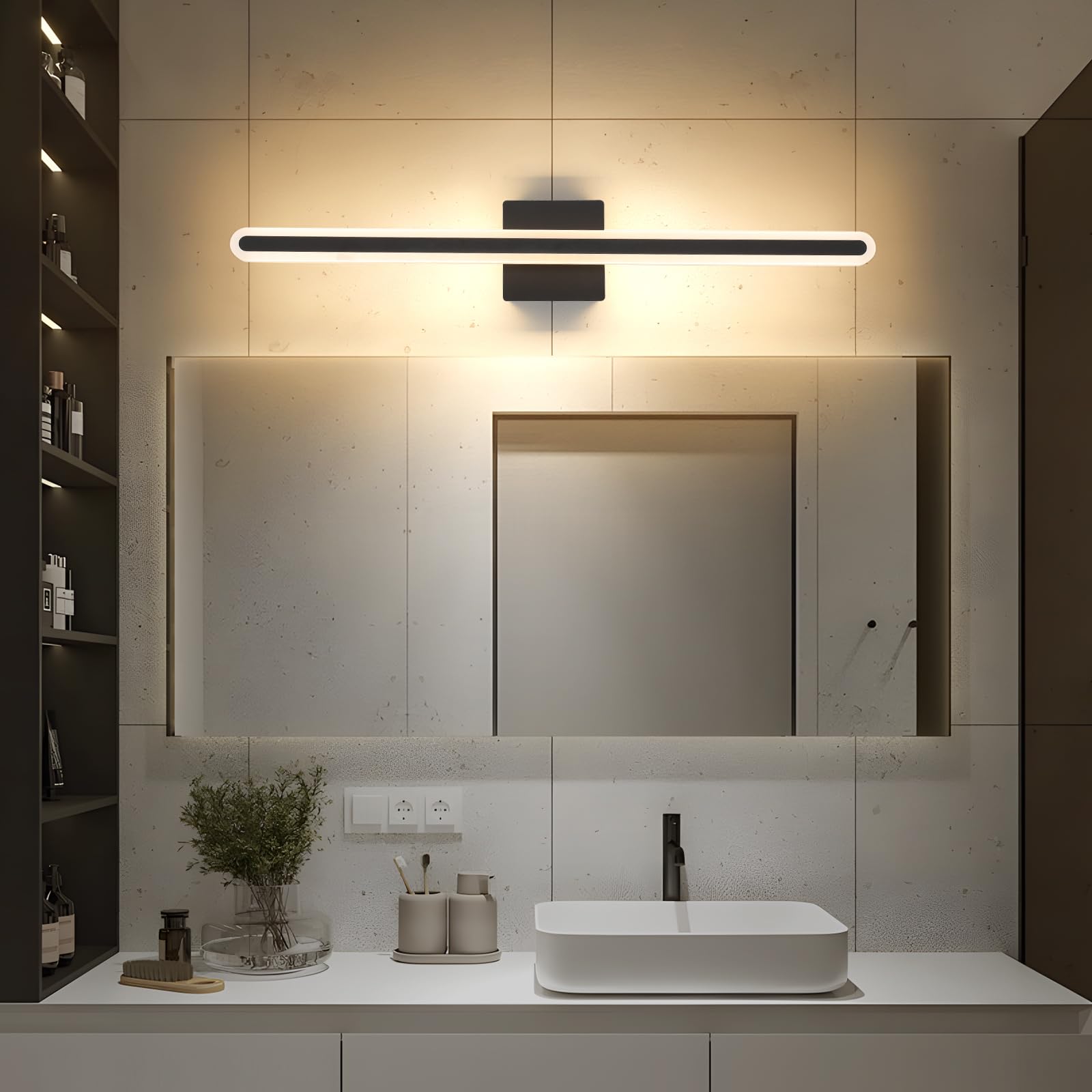 Joosenhouse Modern Black Vanity Lights For Bathroom  5Cct Dimmable Bathroom Led Light Bar  Above Mirror Vanity Lighting  31.5 Inch 24W