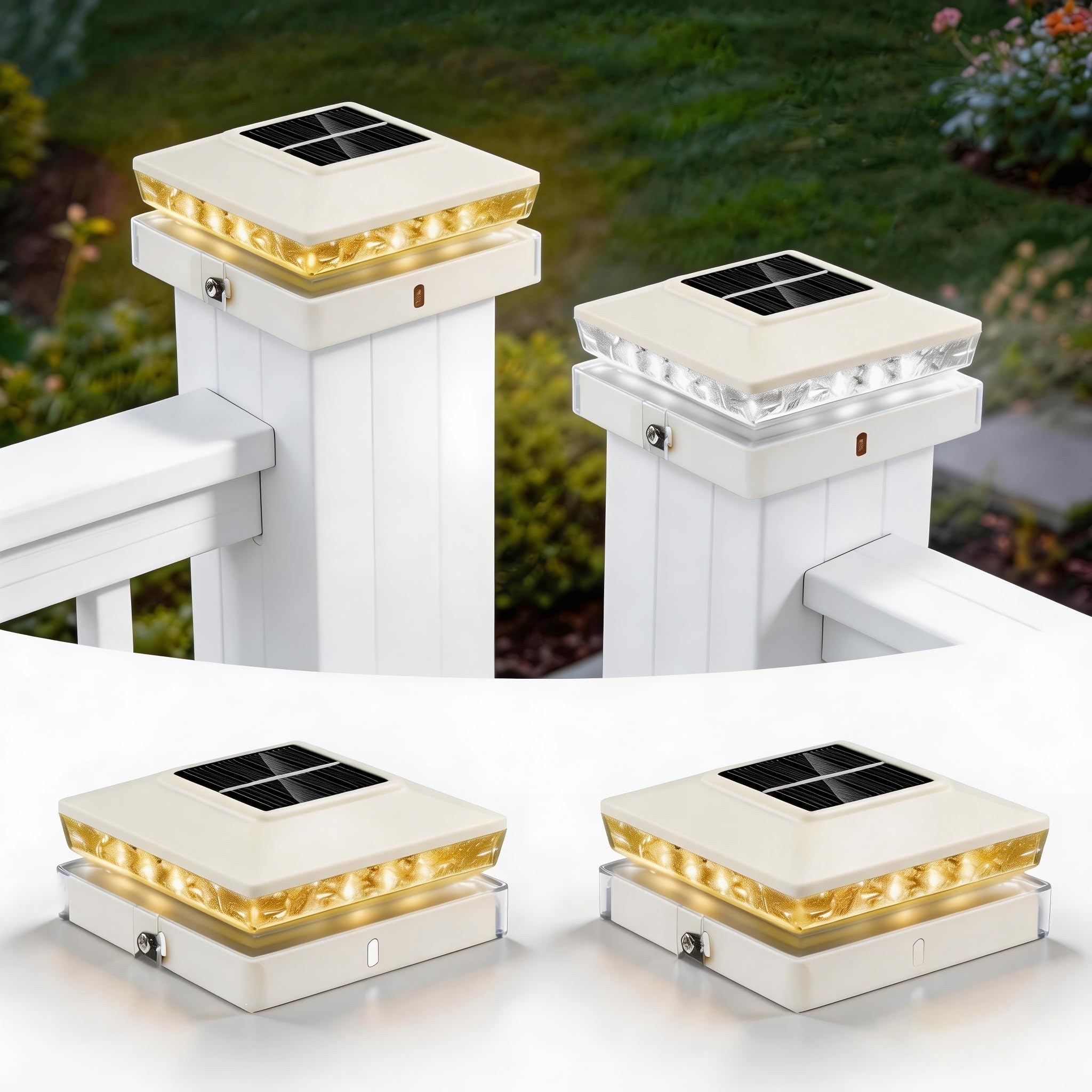 Toeuie Solar Post Cap Lights 2 Pack, IP65 Waterproof Outdoor Fence Post Solar Lights for 3.5x3.5 & 4x4 Wood/Vinyl Posts, 10-12 H