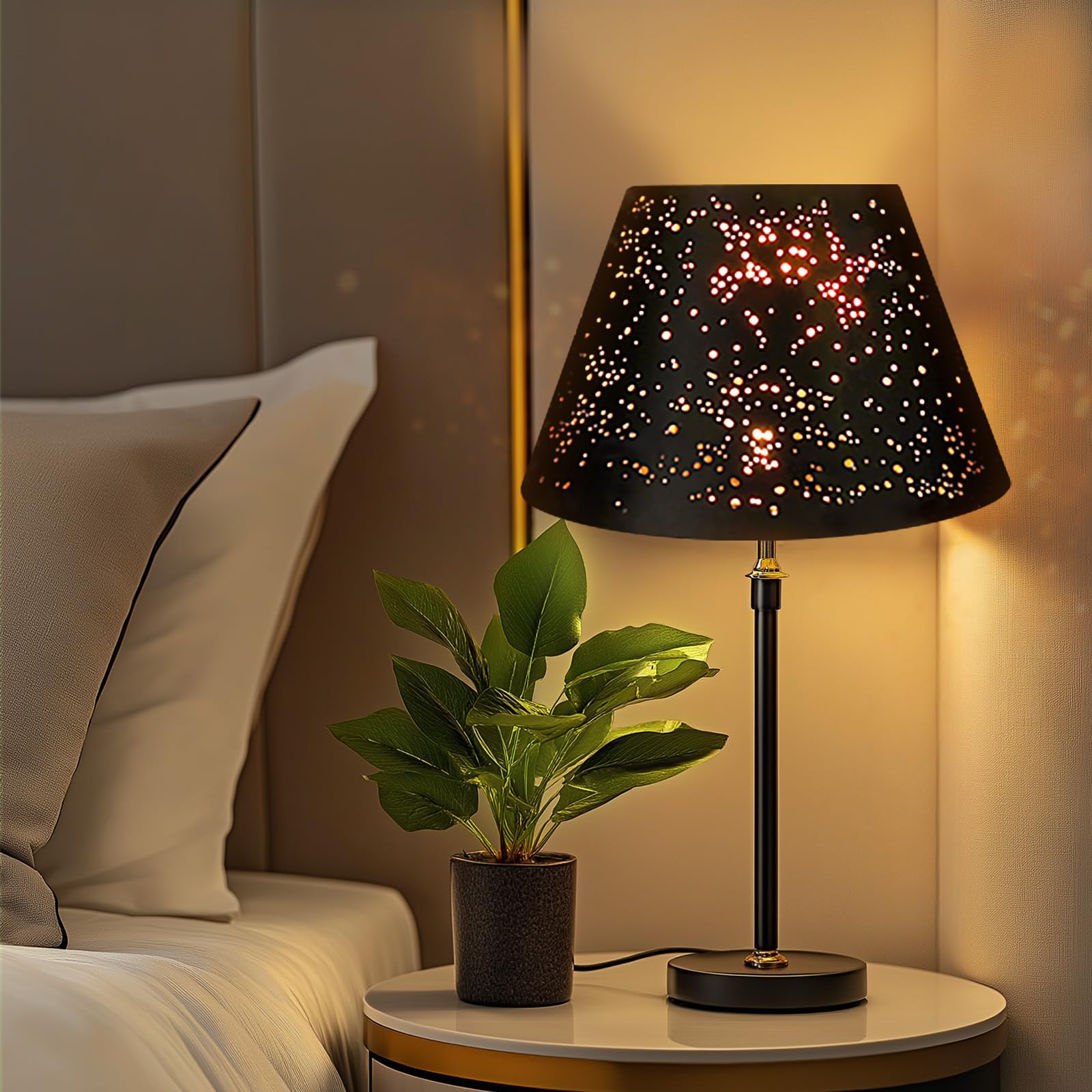 ALUCSET Medium Barrel Metal Lampshade, 7x13x7.8 inch, Sky Stars Black/Gold, Model LP-003