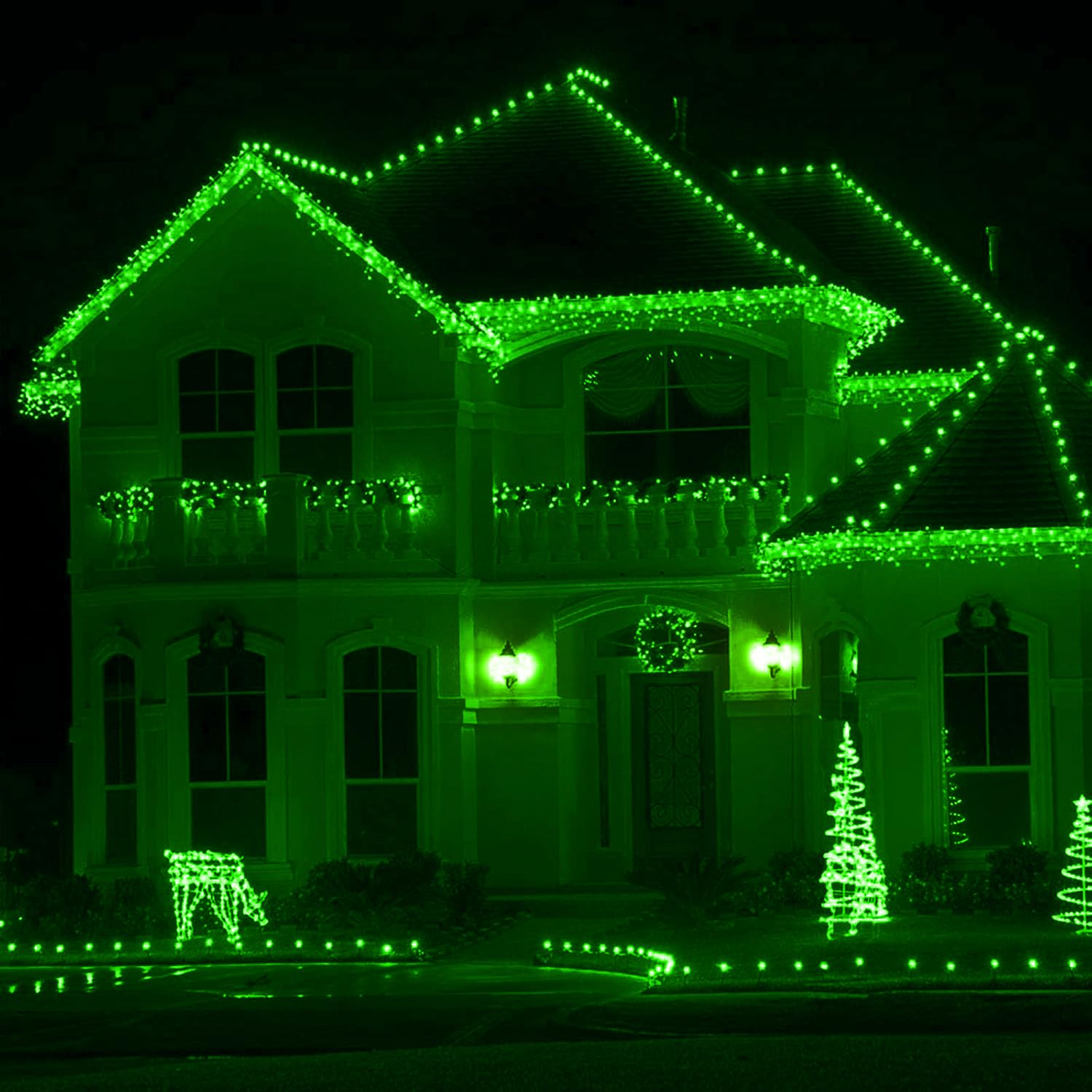 Xtf2015 105Ft 300 Led Christmas String Lights, End-To-End Plug 8 Modes Christmas Lights - Ul Certified - Outdoor Indoor Fairy Lights Christmas Tree, Patio, Garden, Party, Wedding, Holiday (Green)