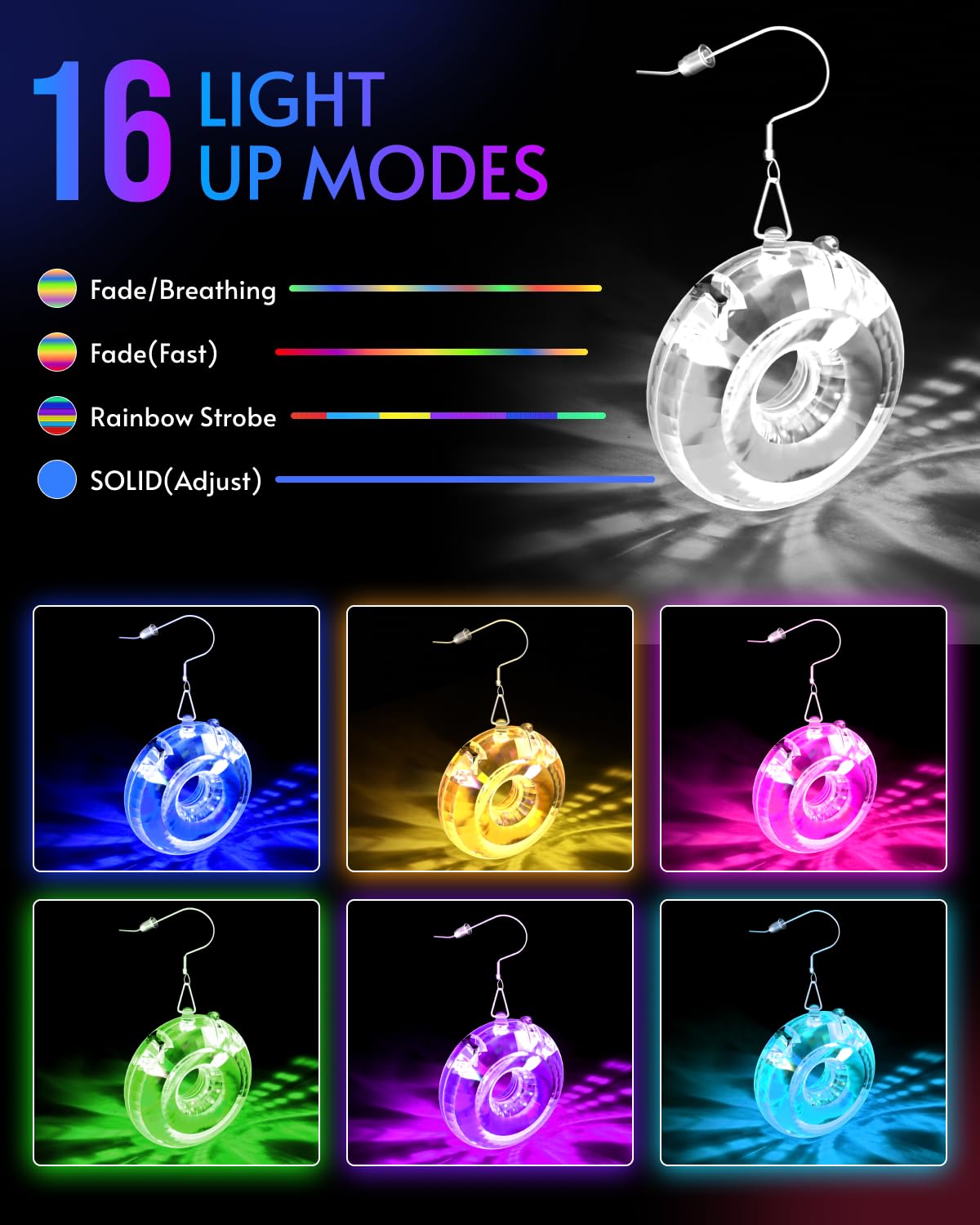 Led Accessories For Raves Led Hoop Disco Earrings With 16 Lighting Modes | Usb-Rechargeable Wire ...