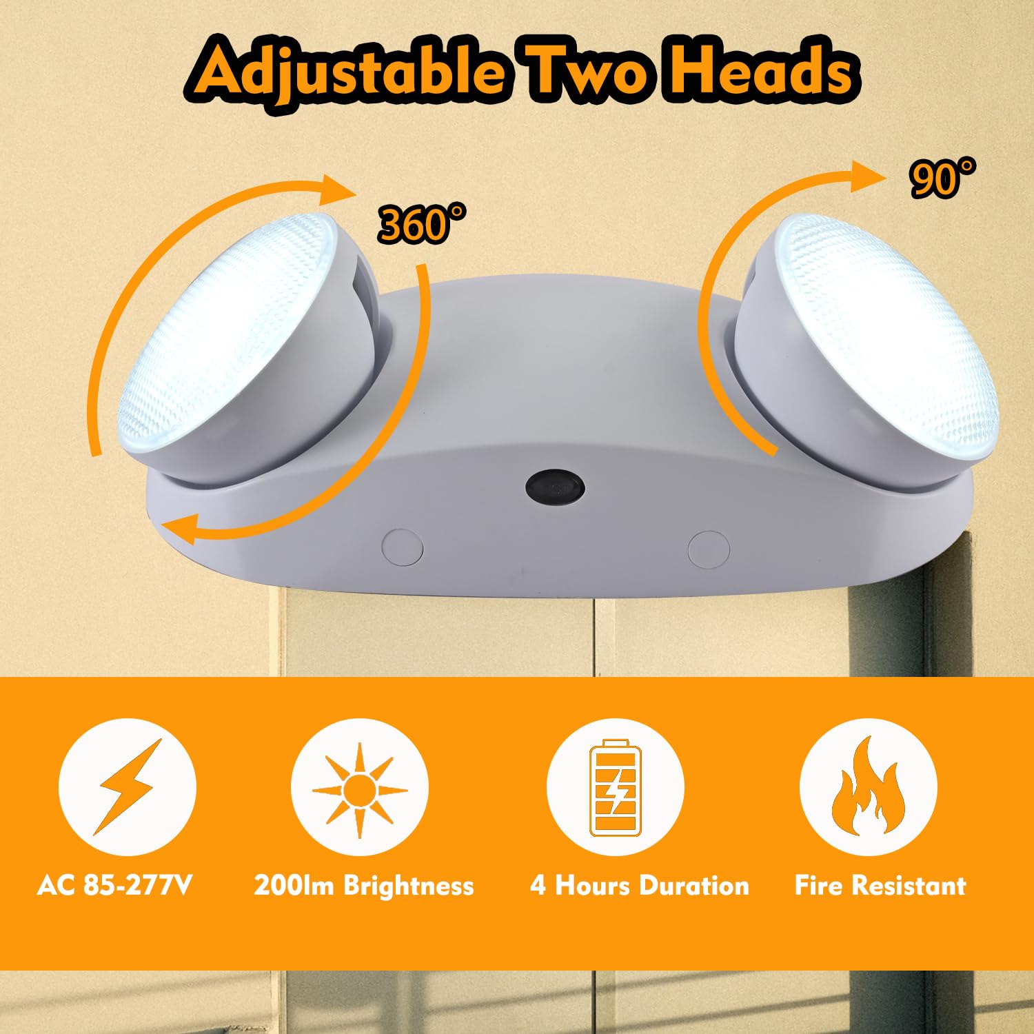 Apmeetlux Led Emergency Lights With Battery Backup Commercial Emergency Light Fixtures For Business Home Power Failure Outage Emergency Exit Sign Lighting With Plug In Cord Ac85-277V 200Lm 4Hours