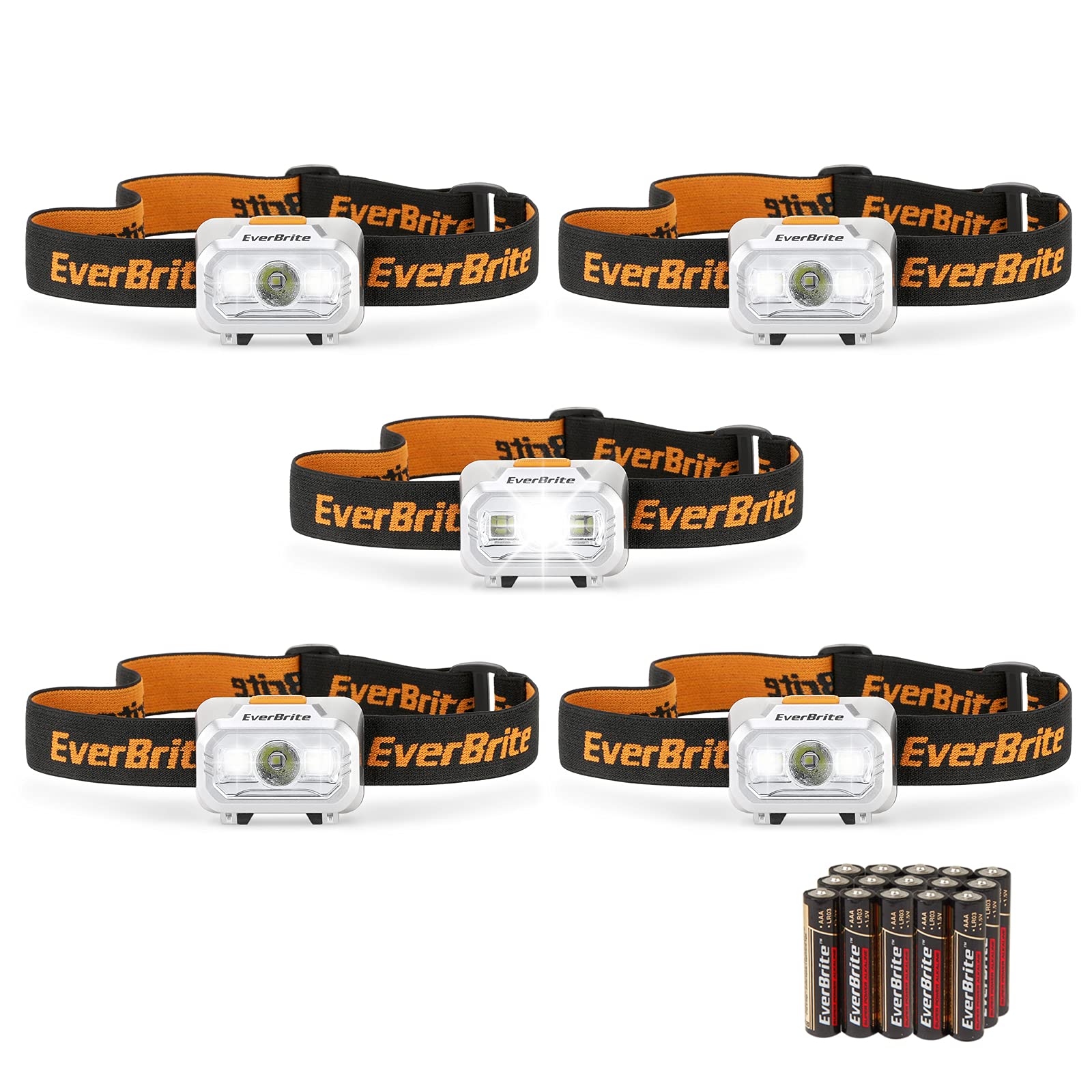 EverBrite LED Headlamp - 4 Lighting Modes, Adjustable Headband, IPX4 Water Resistant, White, 3 AAA Battery Powered