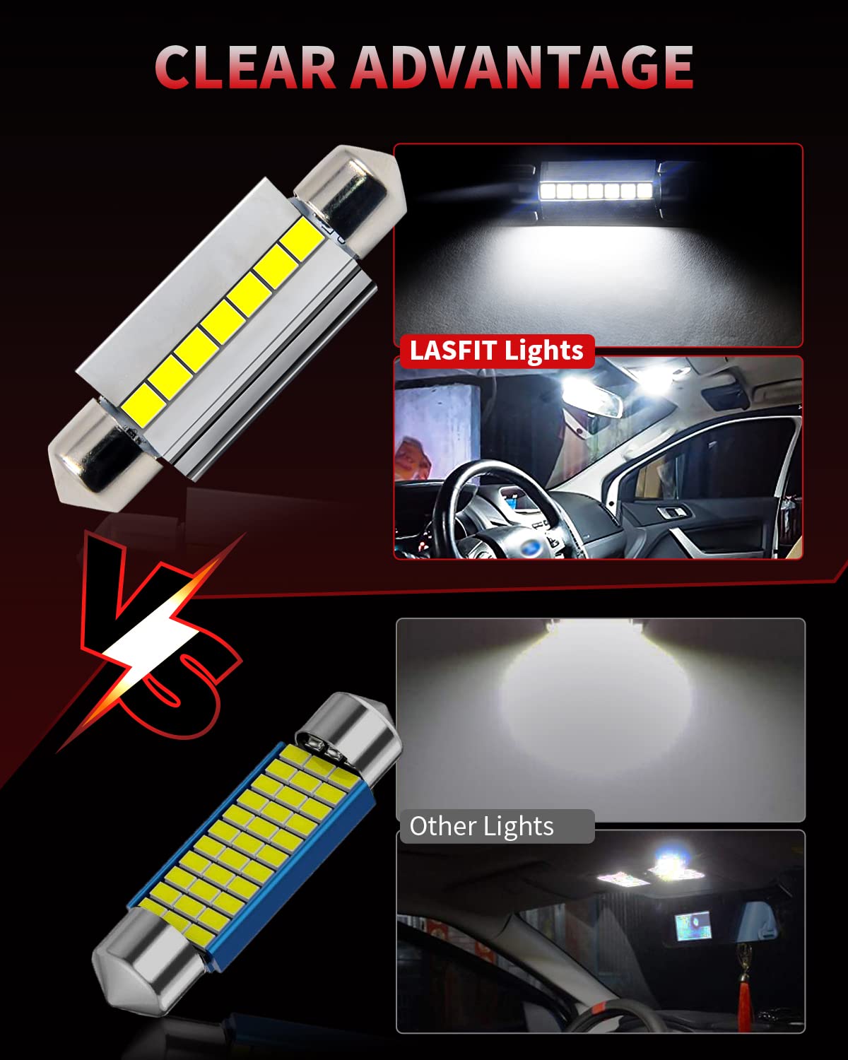 Lasfit 42Mm Led Festoon 41Mm 211-2 578 212-2 Led Use For Dome Map Door Interior Door Trunk Glove Box Lights 6000K White Light Up