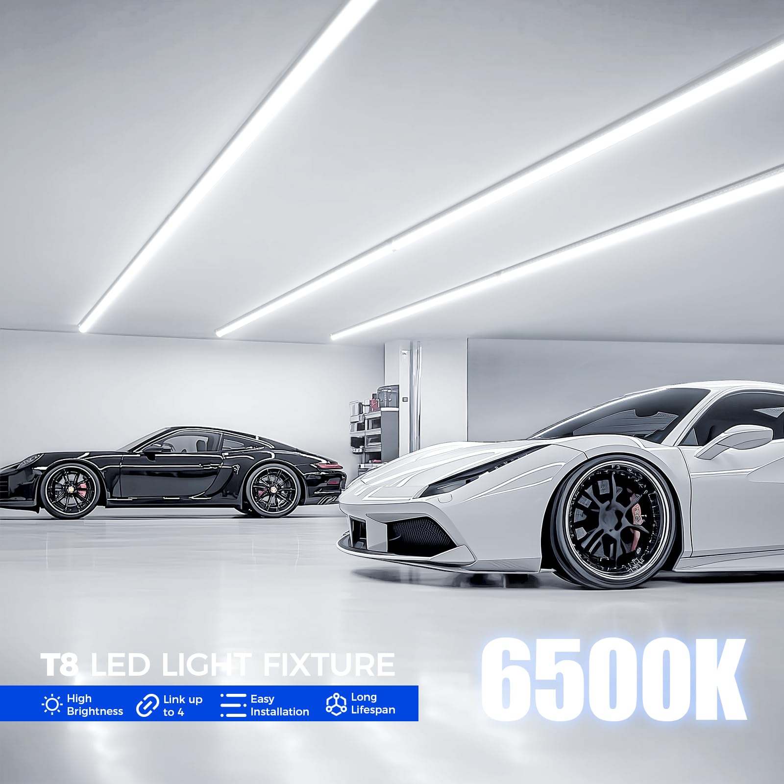 Barrina 8Ft Led Shop Light, 72W 10000Lm 6500K, Clear Cover Linkable Led Tube Lights, Integrated T8 Light Fixture, V Shape Ceilin