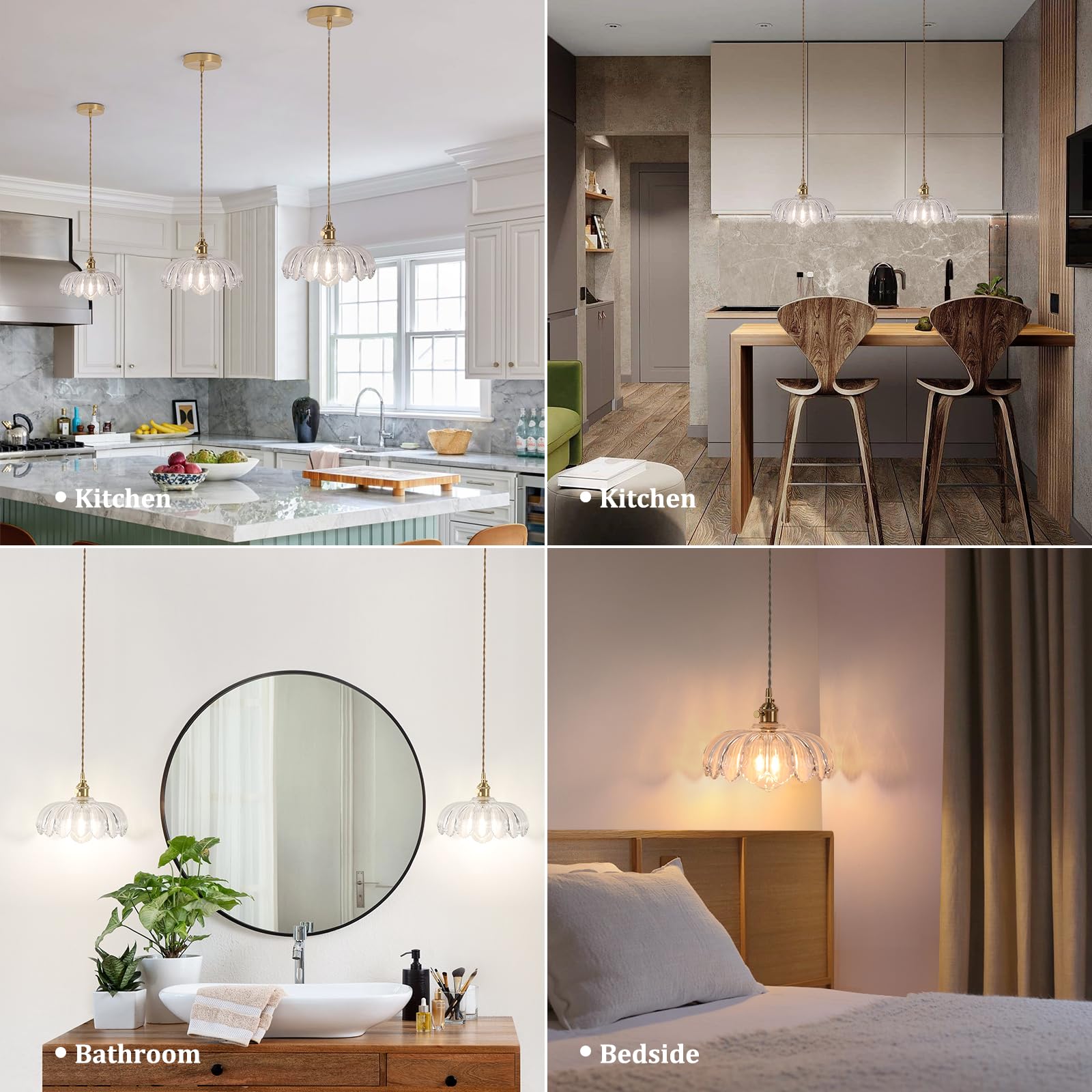 Shenmoyl Pendant Light With Clear Scindapsus Glass Lmapshade, Brass Vintage Pendant Light Adjustable Hanging Light For Kitchen I