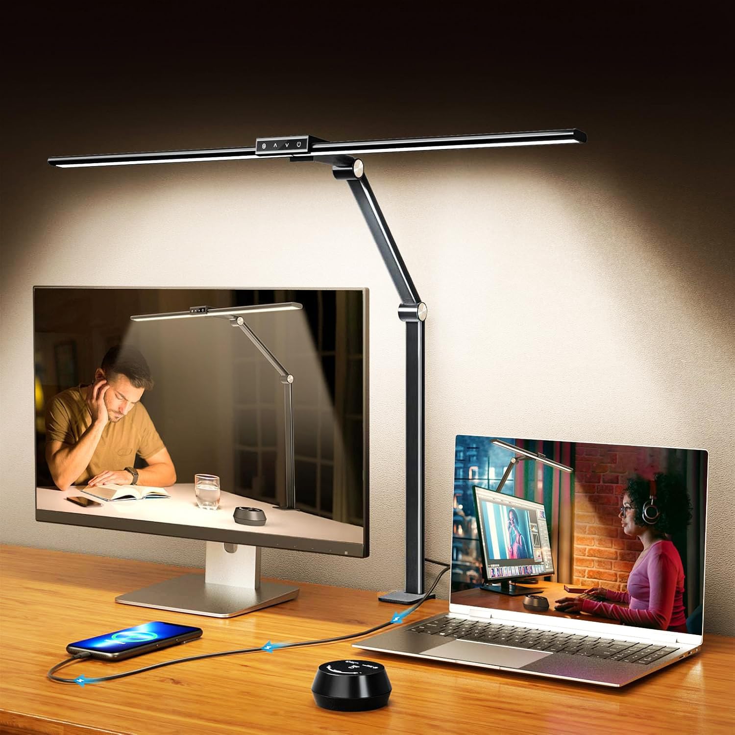 LED Desk Lamps with Clamp for Home Office,Remote Control Eye-Caring Table Lamp with Clamp,24W 7 Dimming/5 Color Modes/Timer,Adju