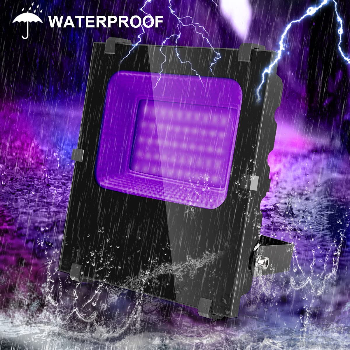 Waygor 500W UV Black Light Flood Lights - Waterproof LED 395nm, Black, 2 Pack for Outdoor Glow Parties & Halloween