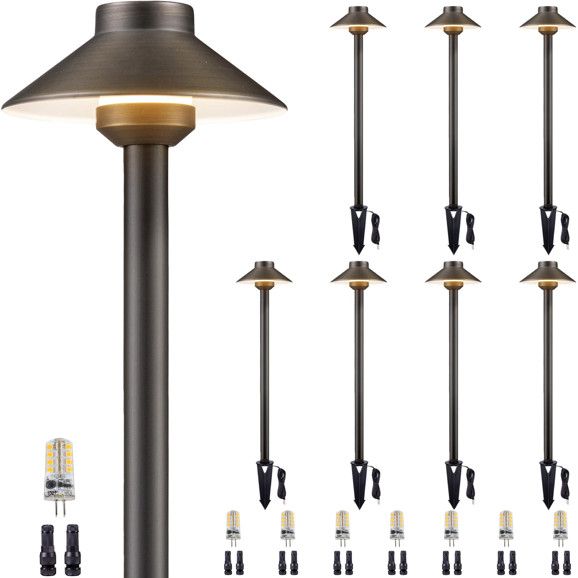 Gardenreet Brass Low Voltage Path Lights - 12V Landscaping Pathway Light IP65 Waterproof, Wired Walkway Lighting Outdoor, LED Br