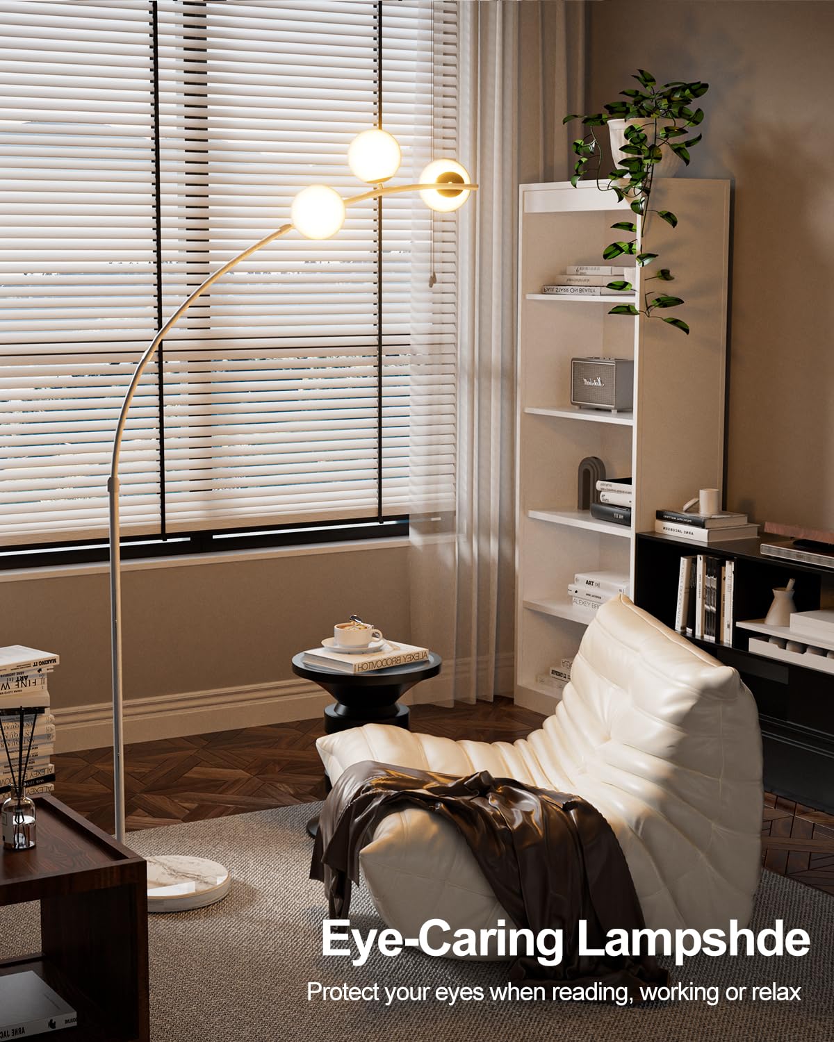 Lightdot 3 Globe Arc Floor Lamp, Metal, Shatterproof Shade, White, Model LFLL-81
