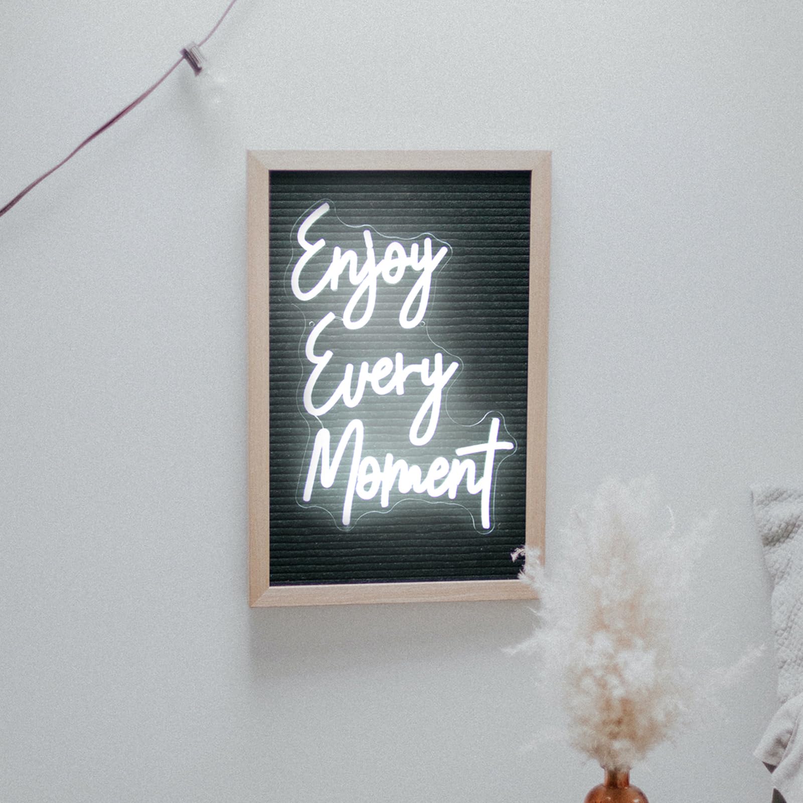 Kullneon Neon Light Sign - Enjoy Every Moment - White Plastic - 16.9inx11.6in for Bedroom, Bar, Restaurant, Party Decor