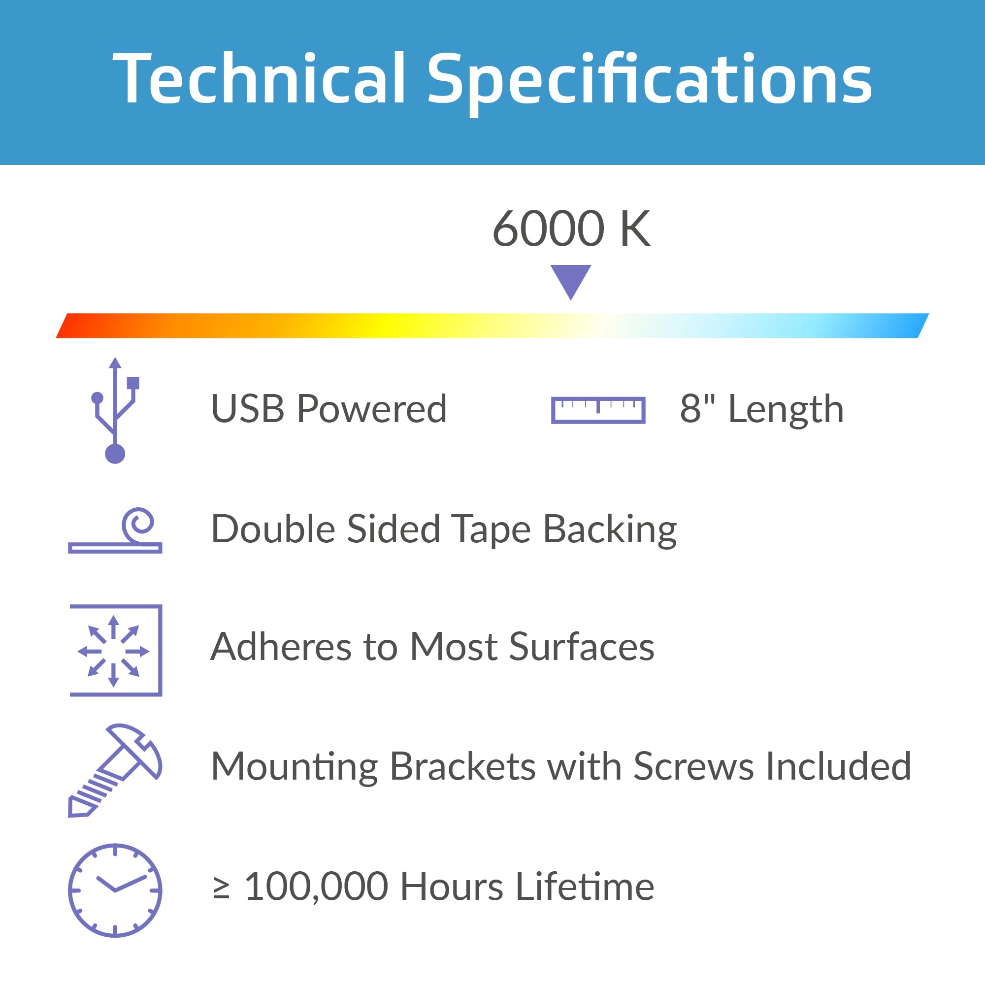 Truecolor Usb-Powered Led Light Bar With Frosted Cover For Under Cabinet, Under Monitor, Tv Backlight – Easy-Install - Adhesive & Mounting Brackets Included - 100,000 Hours Lifetime (8&quot;, Daylight)