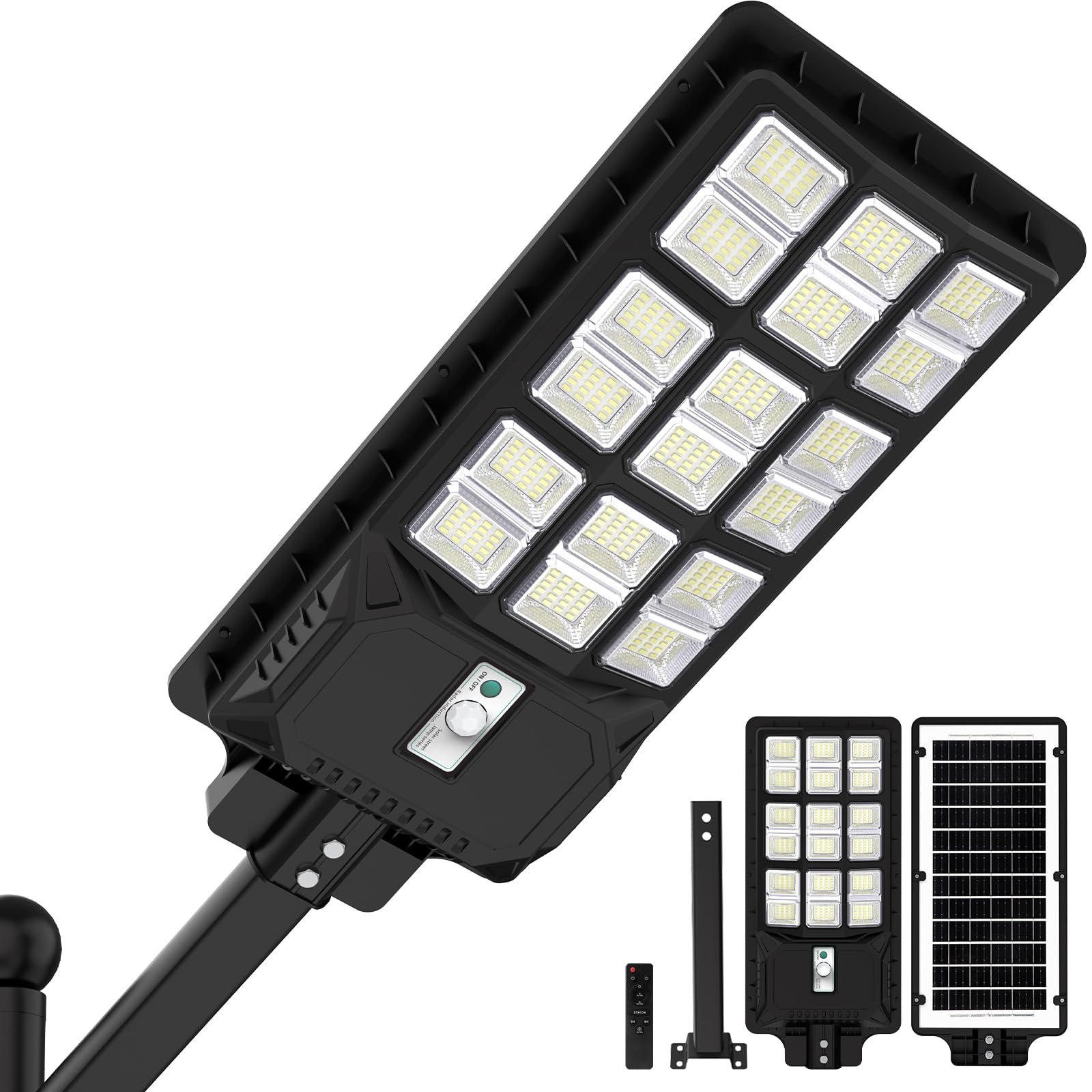 LANGY Solar Street Light Outdoor, 3000W Wide Angle Lights Outdoor Motion Sensor, Solar Parking Lot Lights Dusk to Dawn, 6500K LE