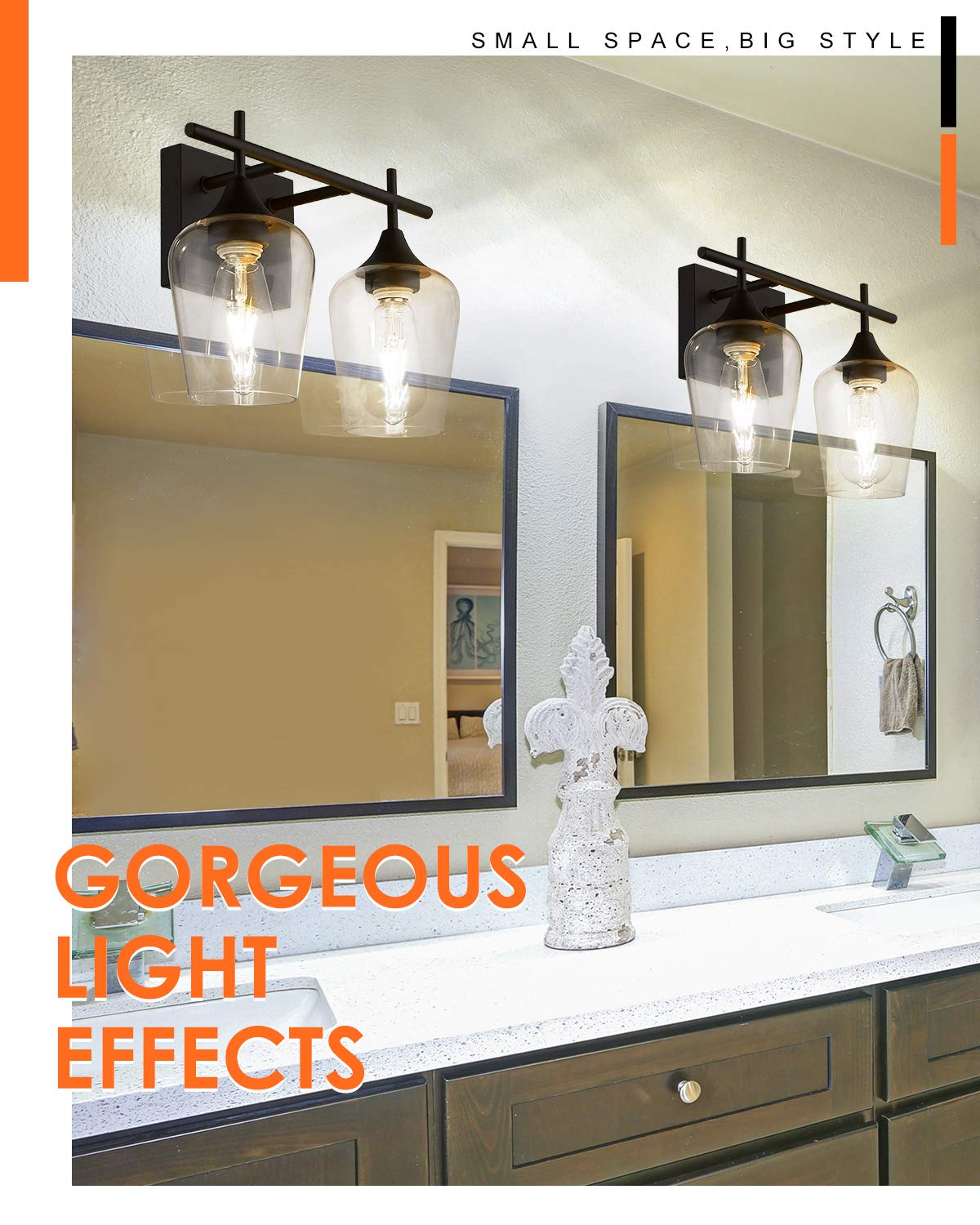 Osimir Oil Rubbed Bronze Bathroom Light Fixture, 2 Lights Bathroom Vanity Lights Over Mirror with Clear Glass, Farmhouse Bath Wa