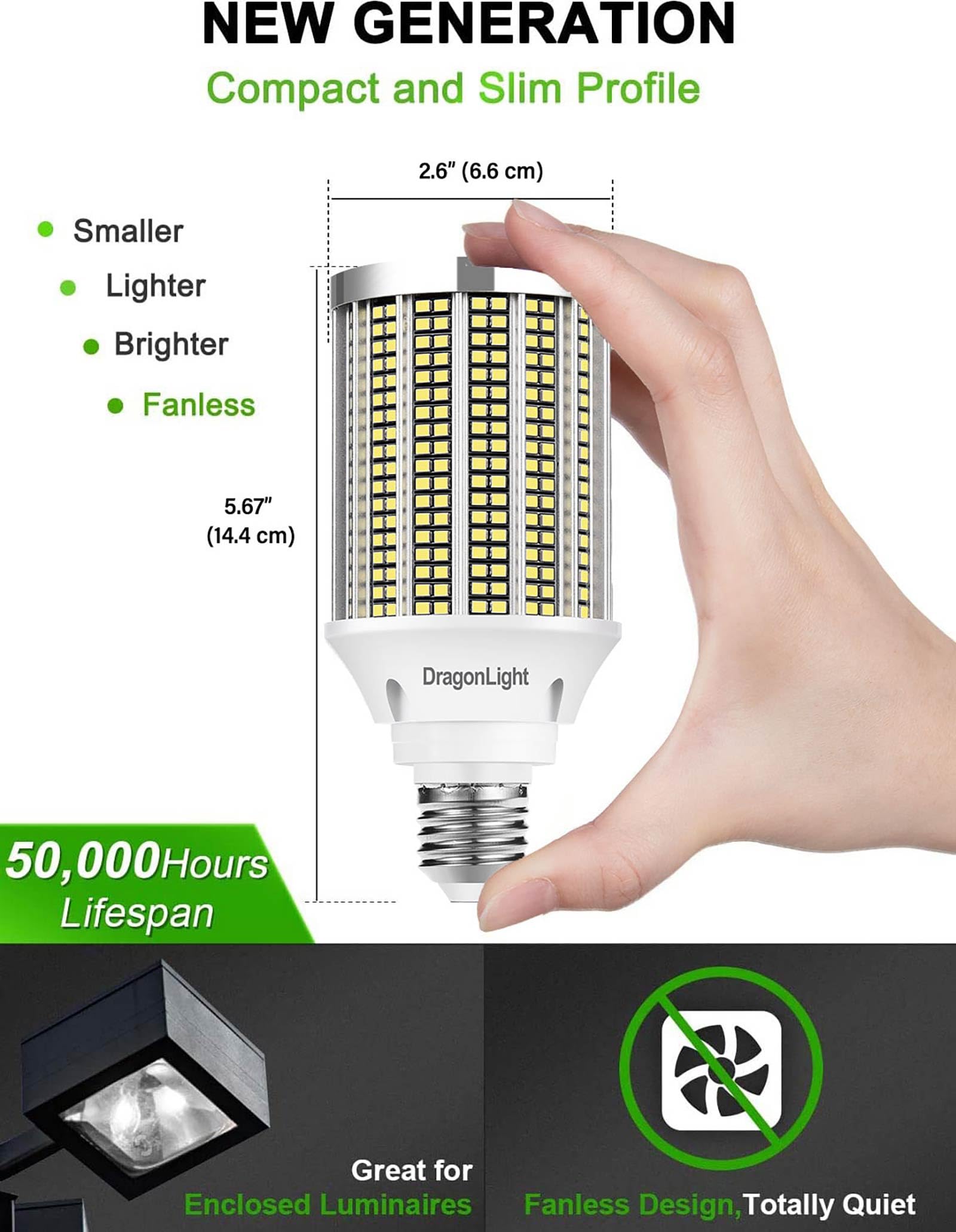 Dragonlight 50W Super Bright Led Corn Light Bulbs (400 Watt Equivalent) - E26 Base Led Lamp 6000K Daylight 6,000 Lumens For Larg