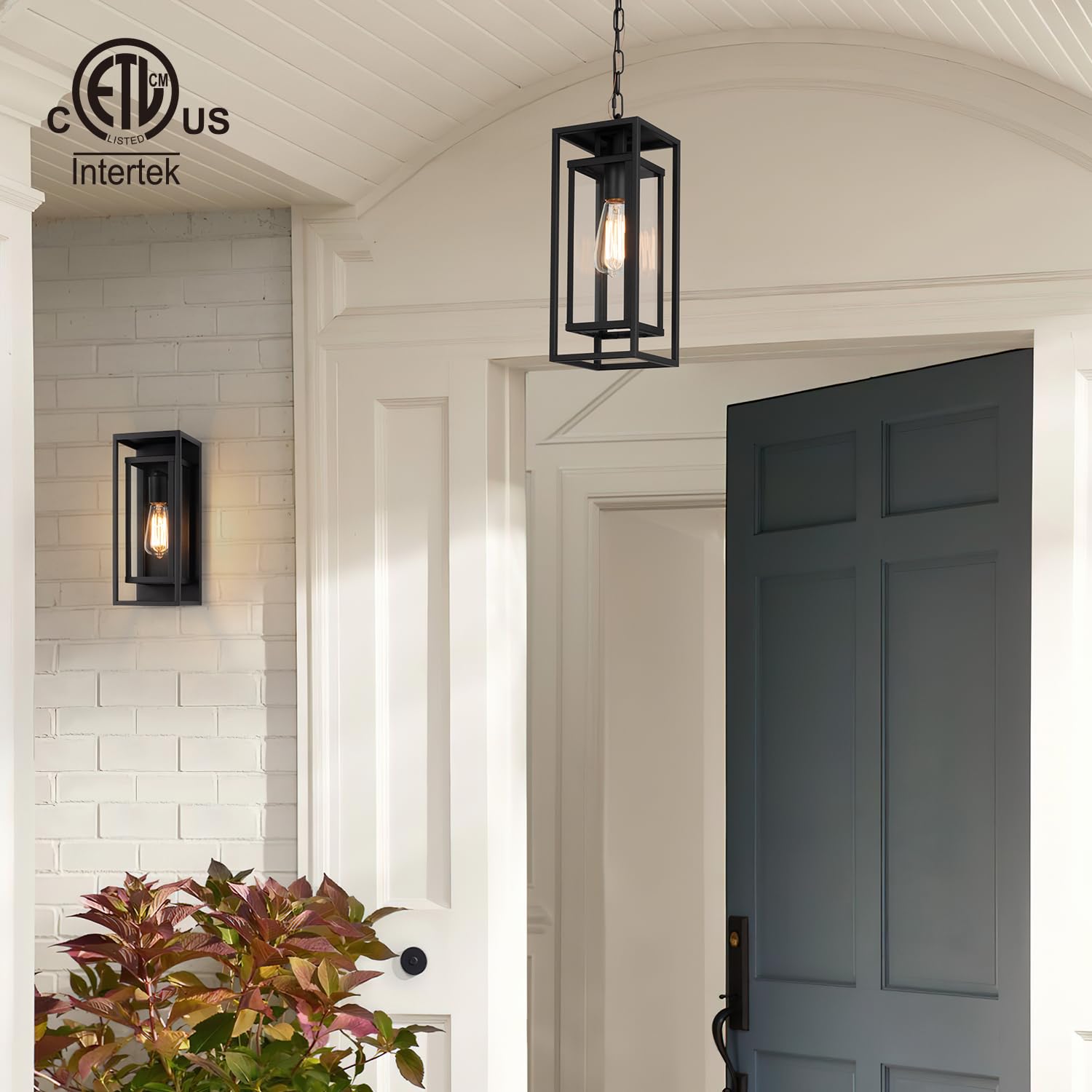 mirrea 14" Outdoor Pendant Light, Matte Black Galvanized Steel Fixture for Porch, Entryway & Gazebo, Model BH009B14-D