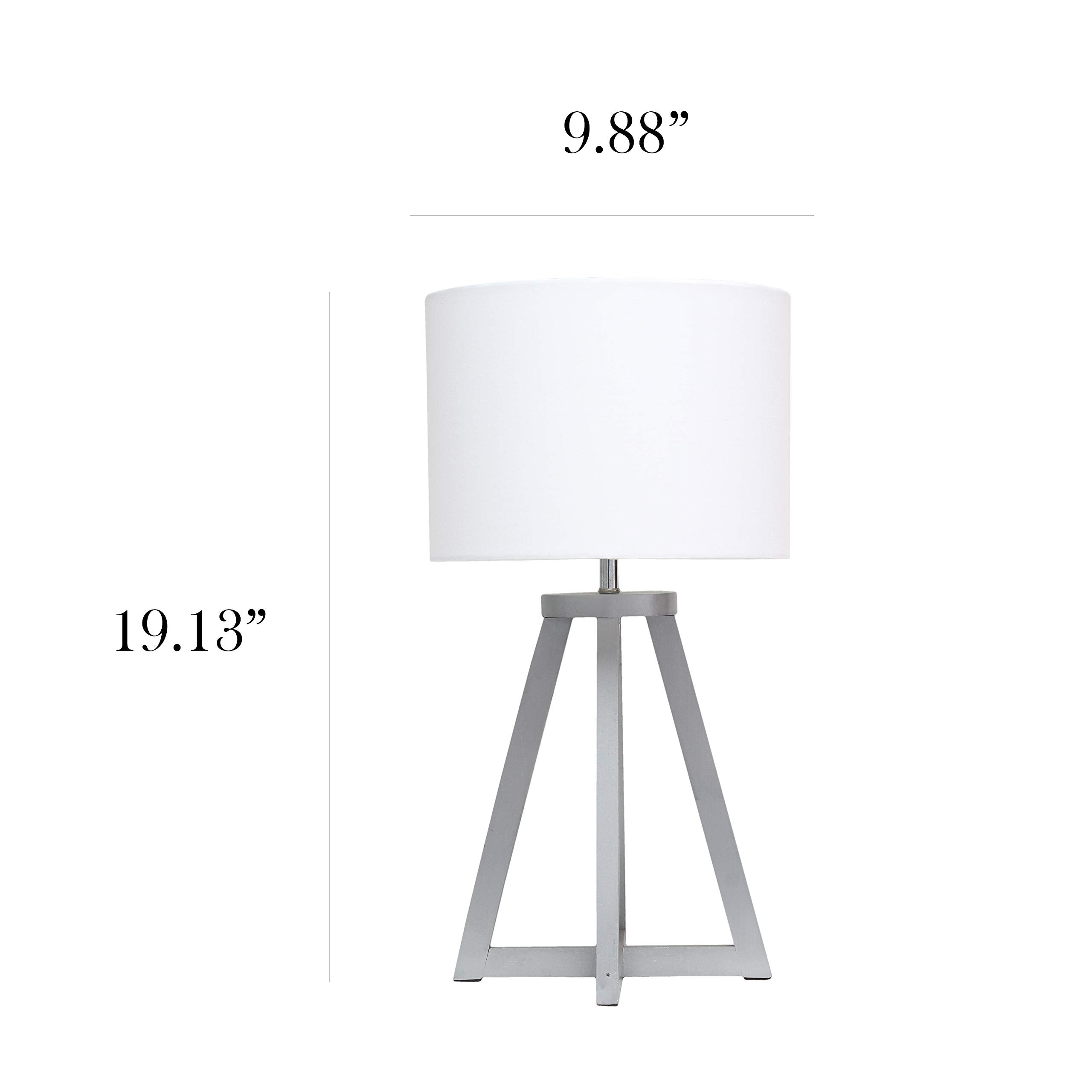Simple Designs Lt1069-Gyw Interlocked Triangular Wood Fabric Shade Table Lamp, Gray/White