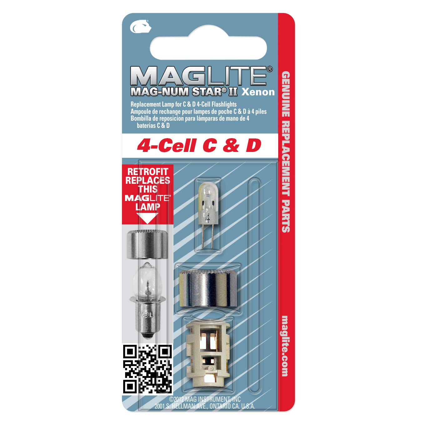 MagLite Replacement Lamp for 4-Cell C & D Flashlights, Glass, 1 Count, Model LMXA401