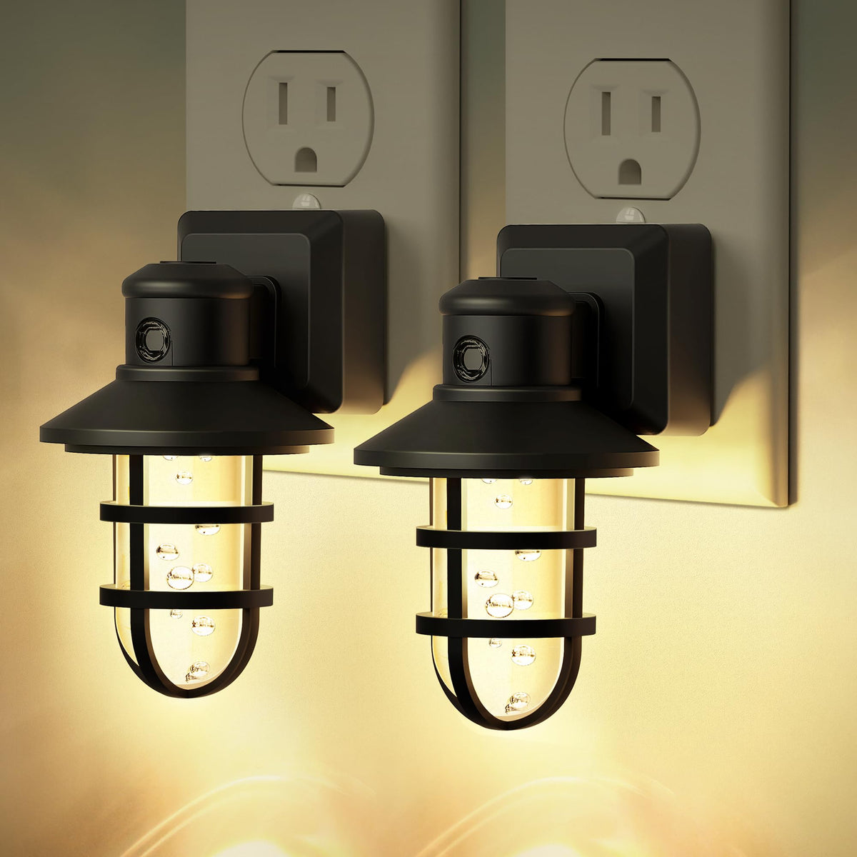 Fulighture Vintage Led Night Lights 2 Pack, Dusk To Dawn Sensor, Soft White 3000K, Dimmable
