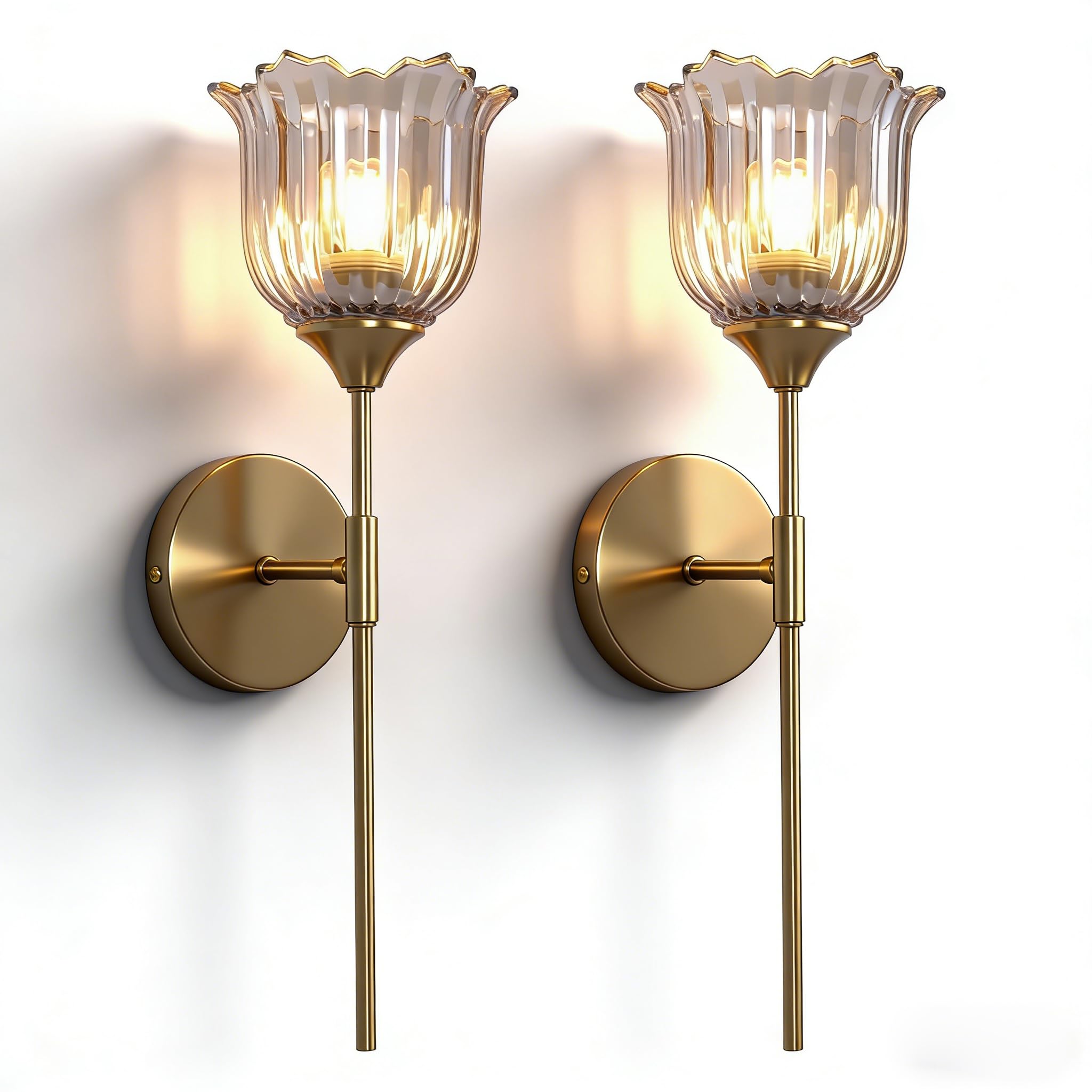 Melkelen Blooming Rose Wall Sconce Set of 2, Medieval Retro & Modern Style Gold-Plated with E26 Base (Bulbs Not Included) Hard-W