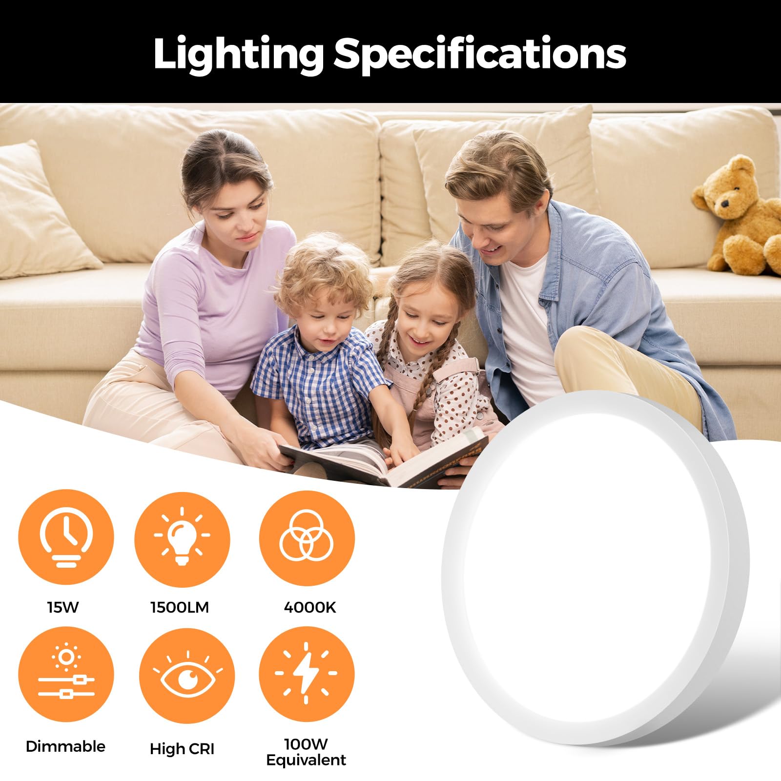 7Inch Flush Mount Led Ceiling Lights 100W Equivalent 4000K Natural White, 15W 1500Lm Dimmable Flat Surface Mount Ceiling Light, Small Round Light Fixtures For Closet Basement Hallway Kitchen, 4 Packs