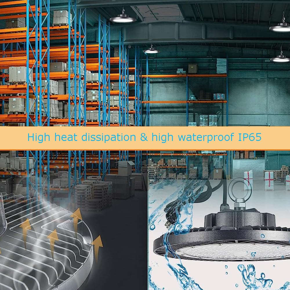 Gugsey Led High Bay Light, 200W 28000Lm 5000K High Bay Led Shop Light With Plug 5' Cable And Hook Ring, Ufo High Bay Led Lights For Garage Gym Warehouse Workshop