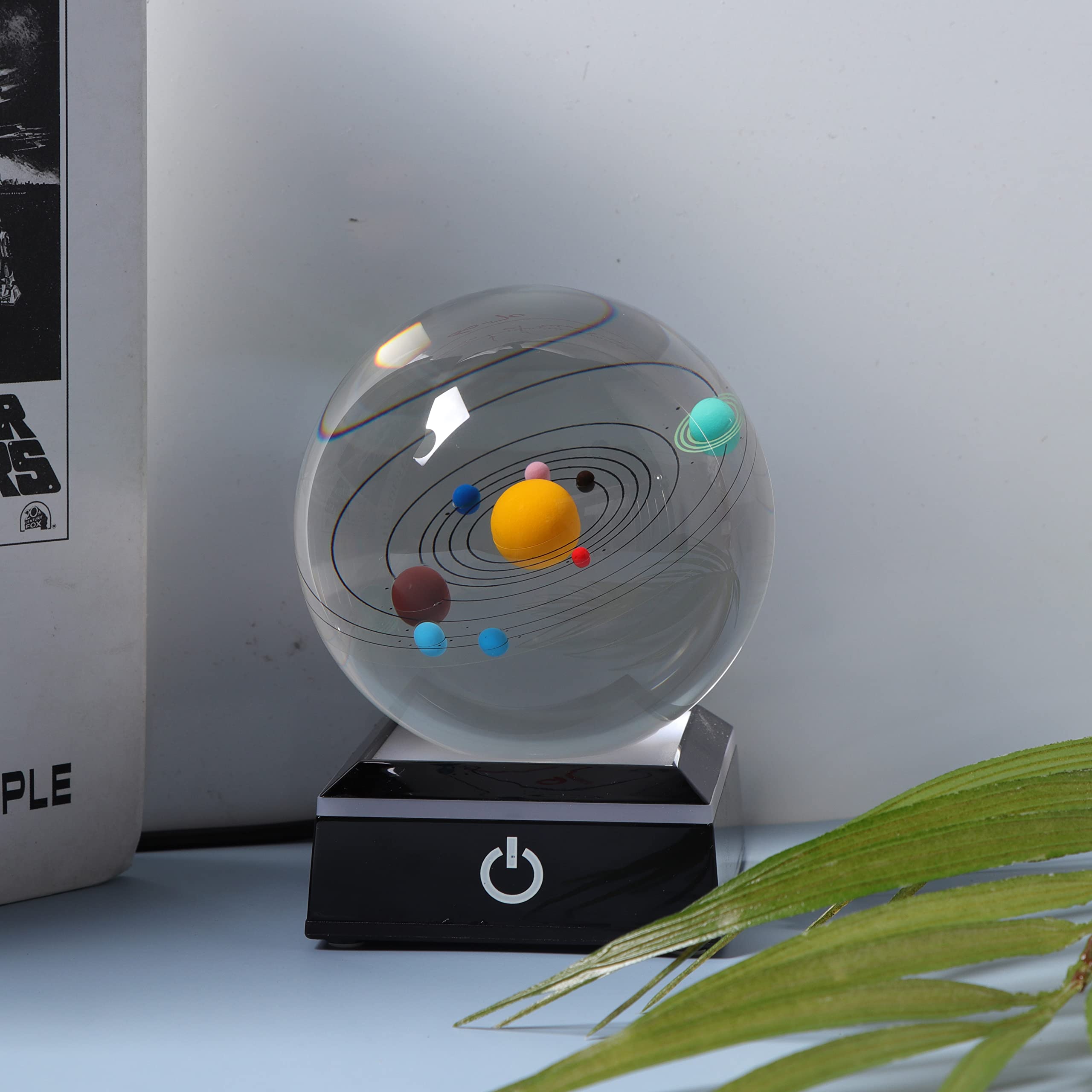 Qianwei 3D Crystal Ball Solar System Model with LED Base, 80mm Clear, Perfect Gift for Girlfriend, Teachers, and Kids