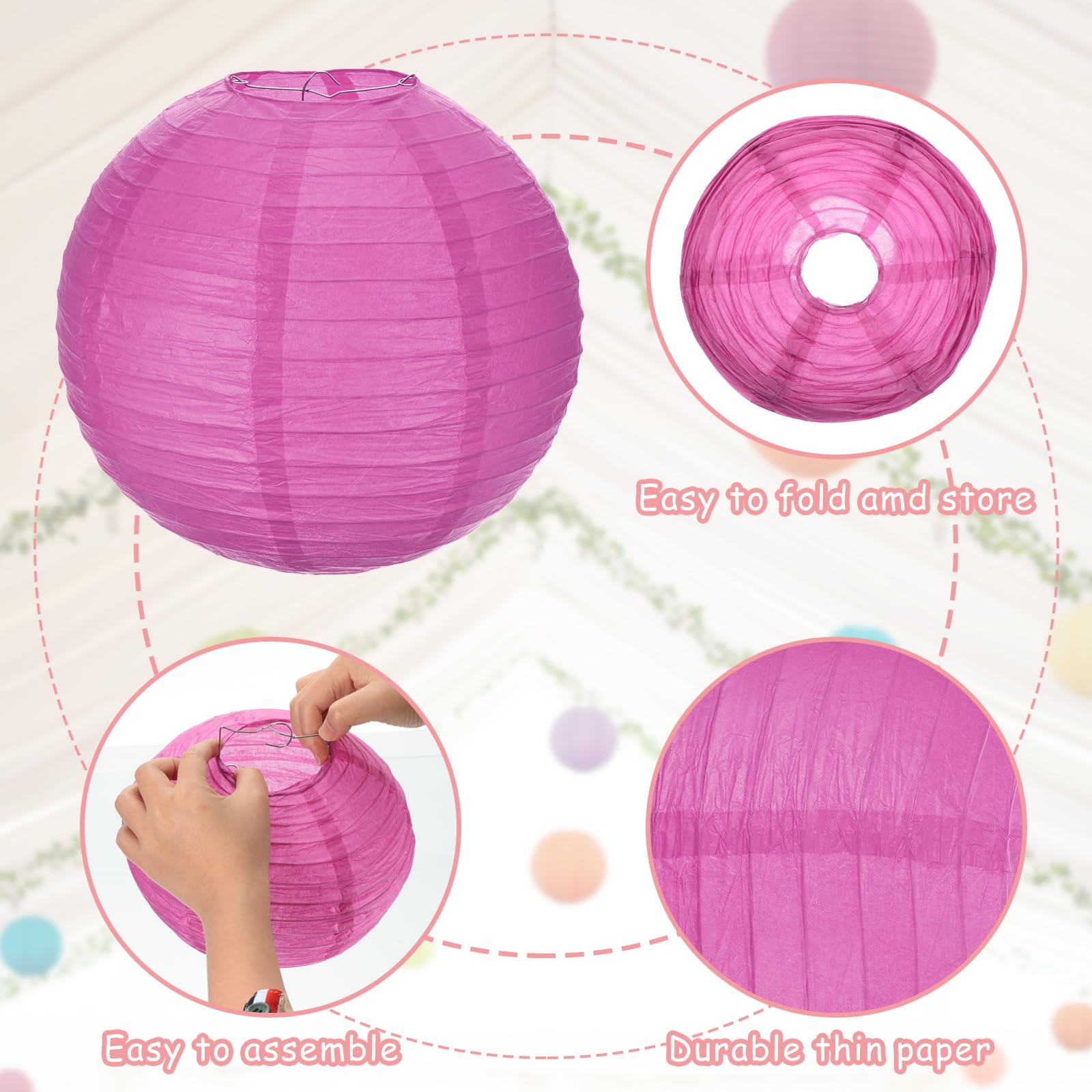 Meccanixity 6Pcs Paper Lanterns Decorative, 6'' 8'' 12'' Deep Red Round Hanging Lantern Chinese Lanterns For Home Decor, Birthda
