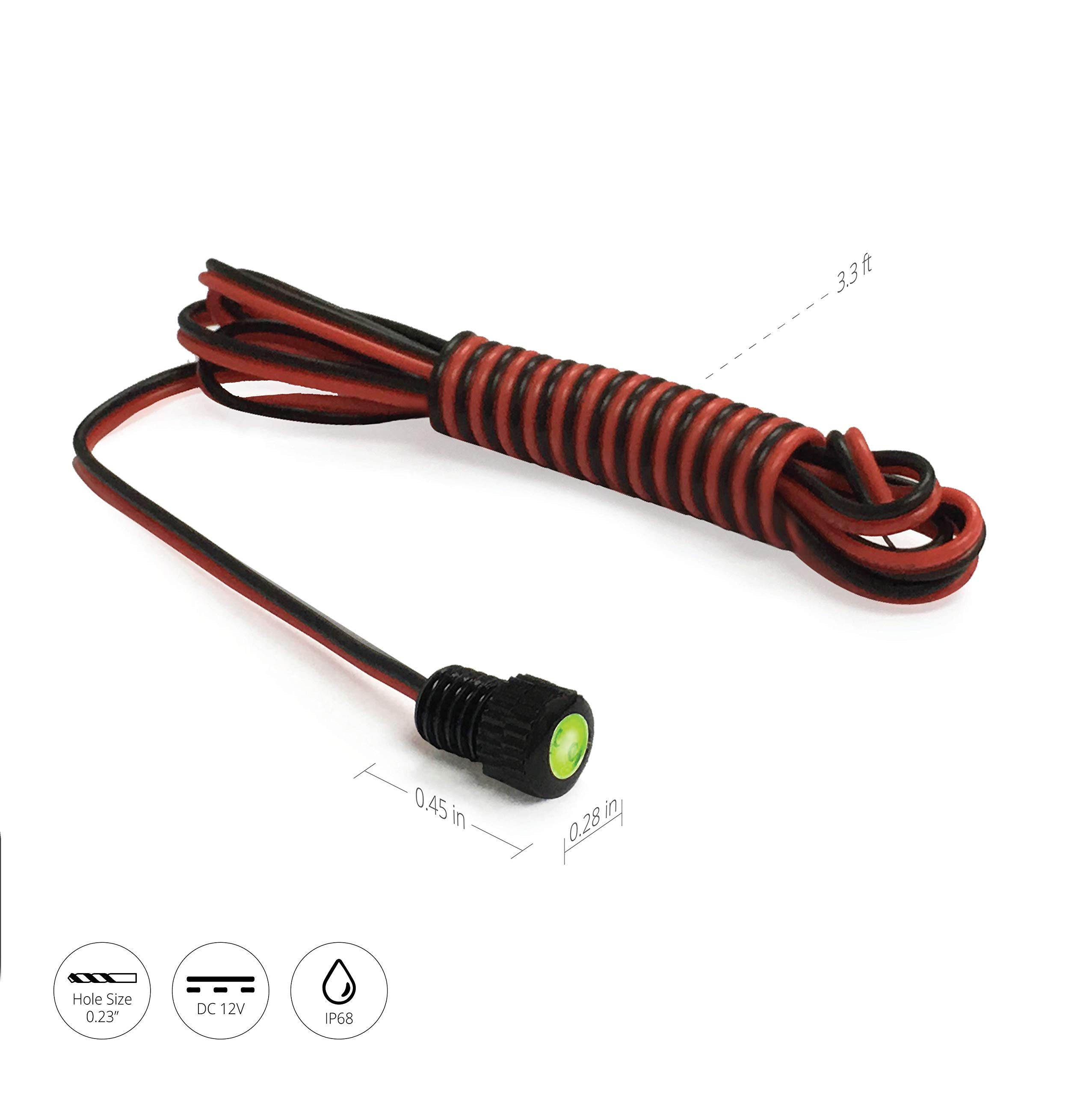 Oznium Brightest Light Bolt - Flush Mount 12V LED Light, 6mm Aluminum Housing, Green LED for Cars, Motorcycle, Ambient Lighting