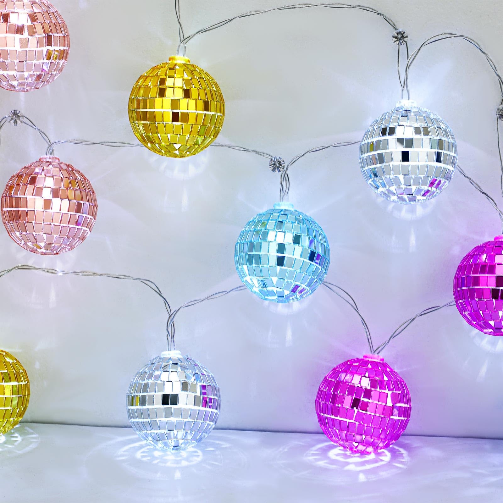 BBTO LED Disco Ball String Light, 10 Pcs, 2 Inch, Battery Powered, Vivid Color, Model BBTO-Disco Ball-90