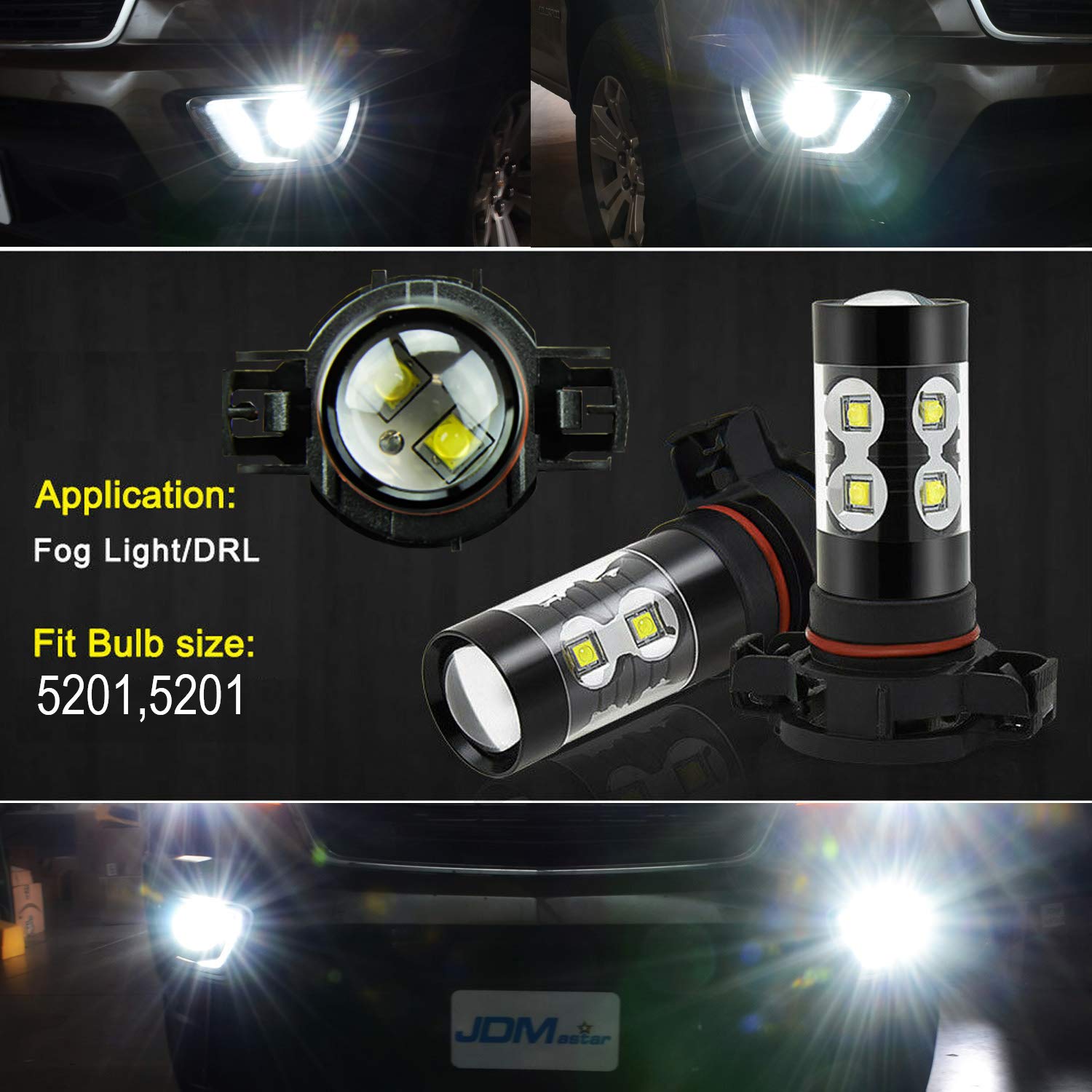 JDM ASTAR Bright White Max 50W High Power 5202 5201 PS19W LED Fog Light Bulbs