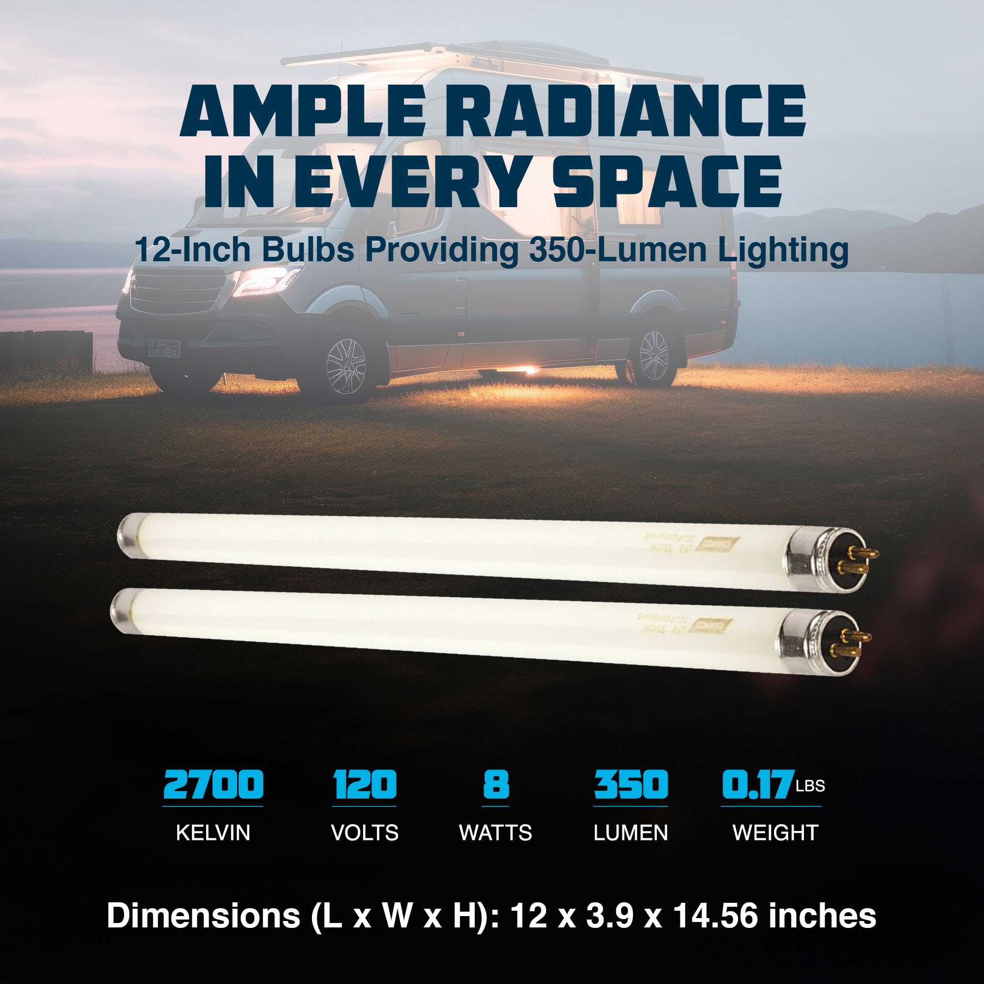 Camco Unknown 54880 12V F8T5/Cw Fluorescent Light Bulb - Pack Of 2, 12 Inches