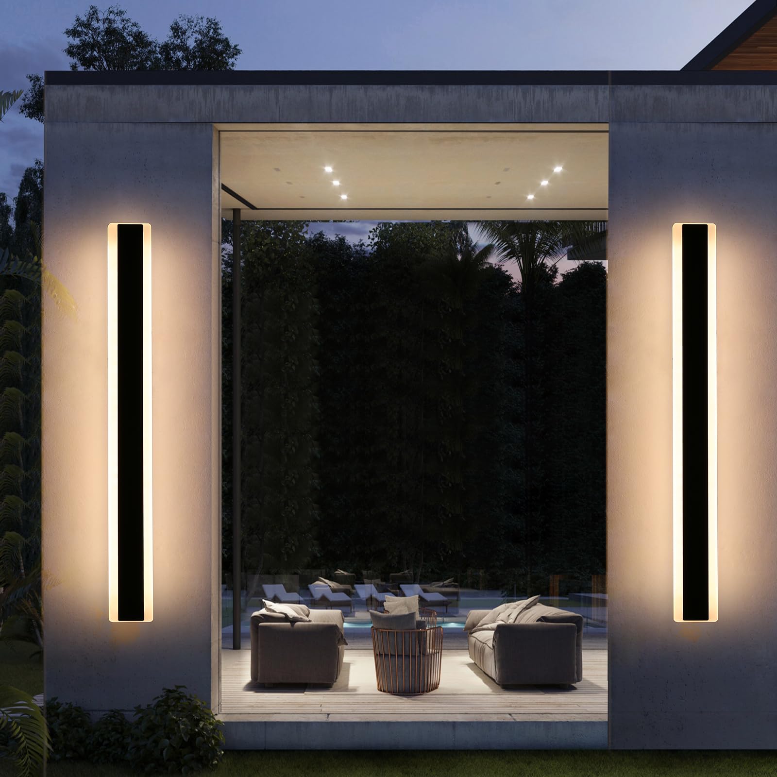 Mikeru 2Pack 57Inch Outdoor Wall Light Fixtures  10%-100% Dimmable Outdoor Wall Lights Exterior Front Porch Light 3000-6000K Wall Mounted Led Lighting For Basement  Shop Garage Lighting