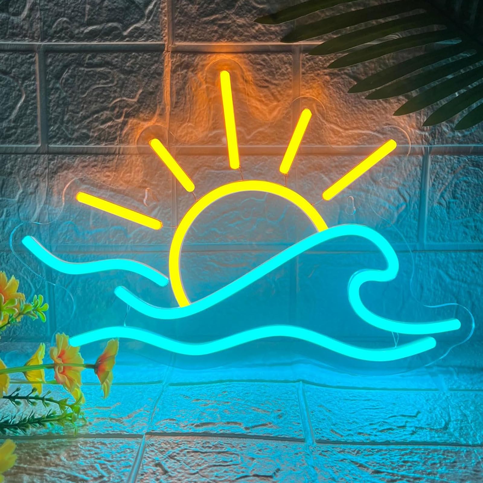 Nen Sign Sunrise Sunset Neon Sign, Dimmable LED Light, USB Powered, Acrylic, Sunsea Color, Model NHD2308111