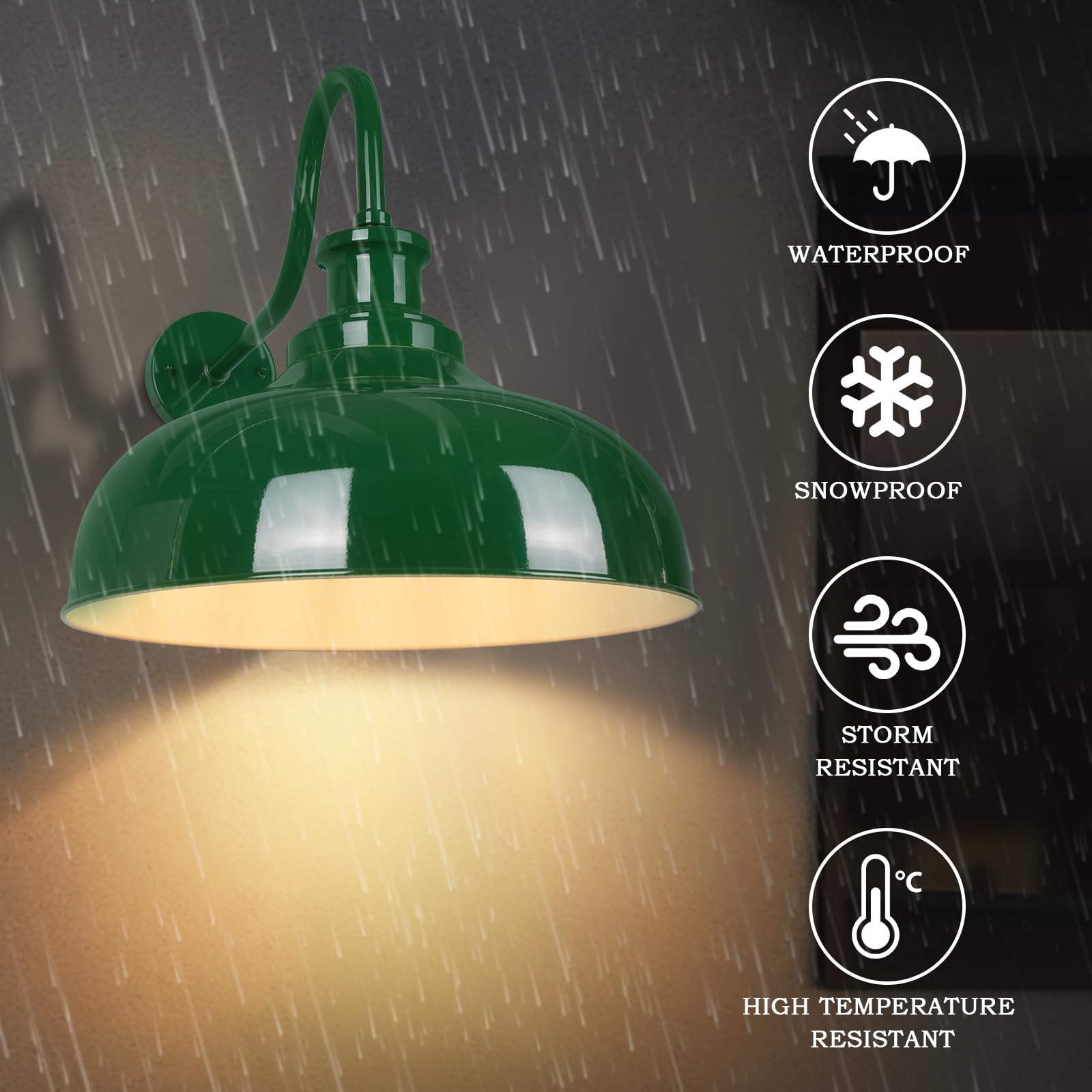 Diyel Outdoor Barn Lights  16 Inch Dome Rustic Outdoor Wall Sconces  Farmhouse Exterior Wall Mount Lighting Fixture  Industrial Green Wall Lantern For Porch  Entryway  Garage  Rz007L-2 Gr+Wh