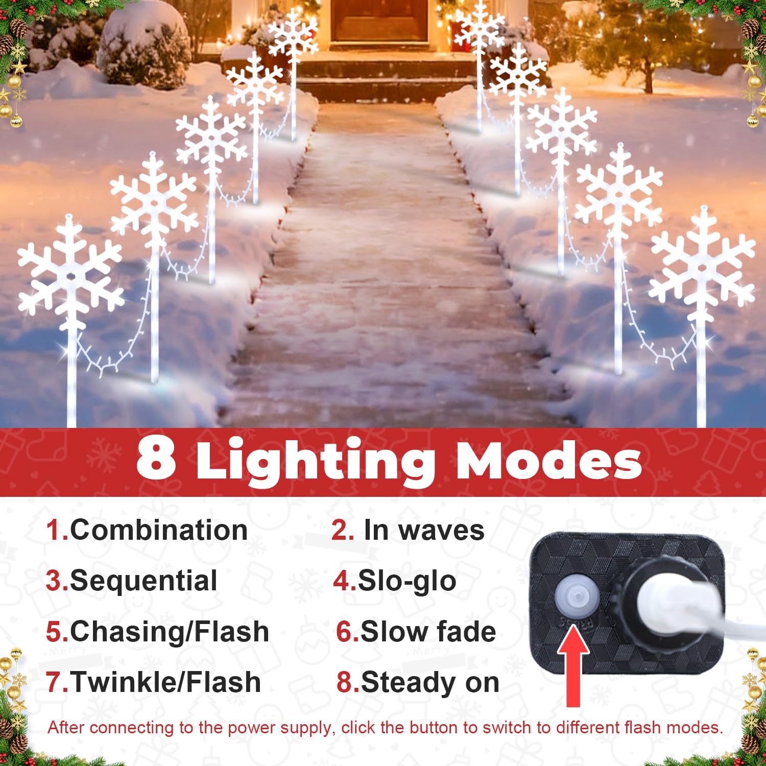 PATYDEST Christmas Pathway Lights Waterproof 10 Pack White LED Snowflake Lights for Outdoor Garden Decorations