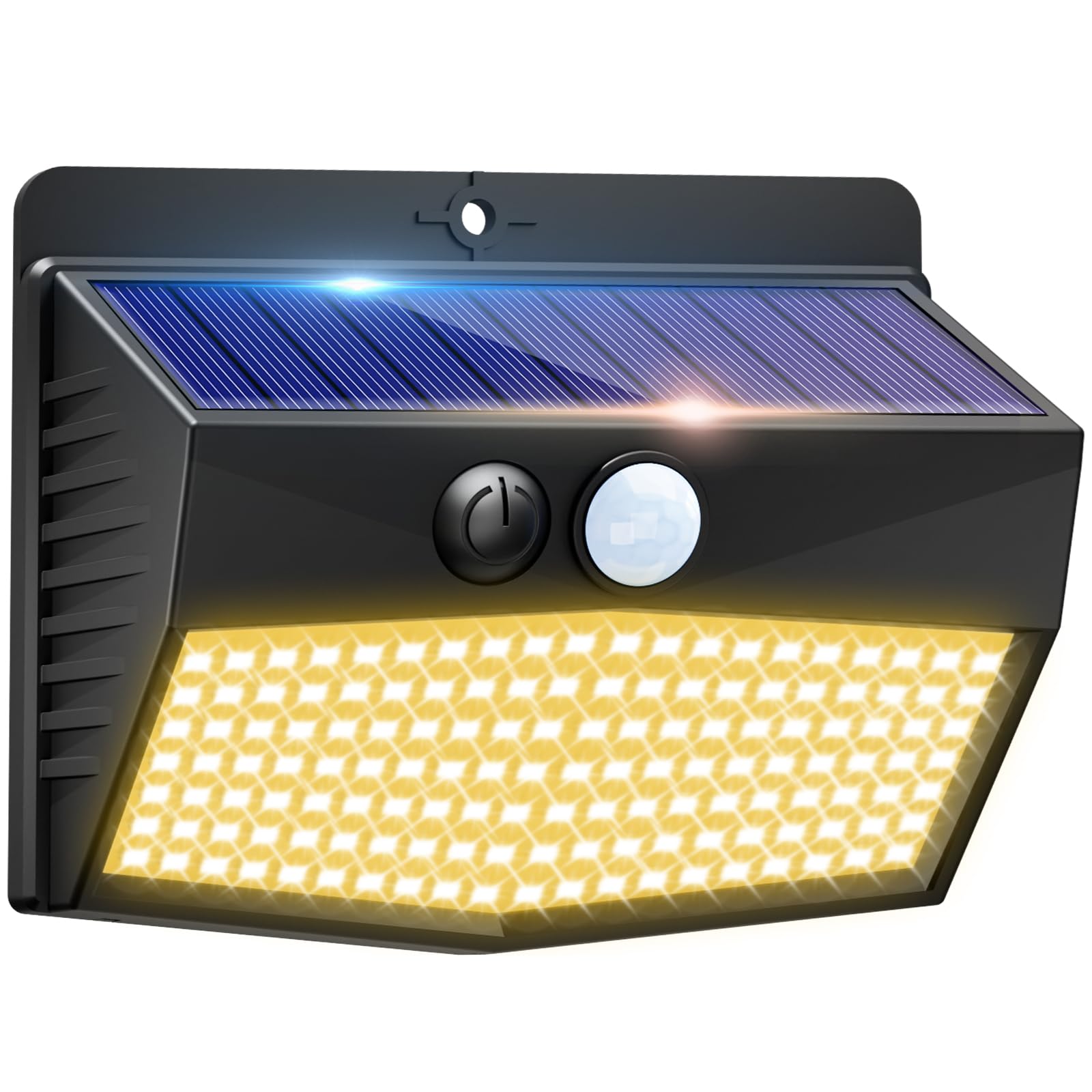 Peasur 1 Pack Solar Motion Lights Outdoor  Solar Security Light with 3 Modes  IP65 Waterproof Flood Lights Outside for Camping Garden Patio Garage Backyard  Warm